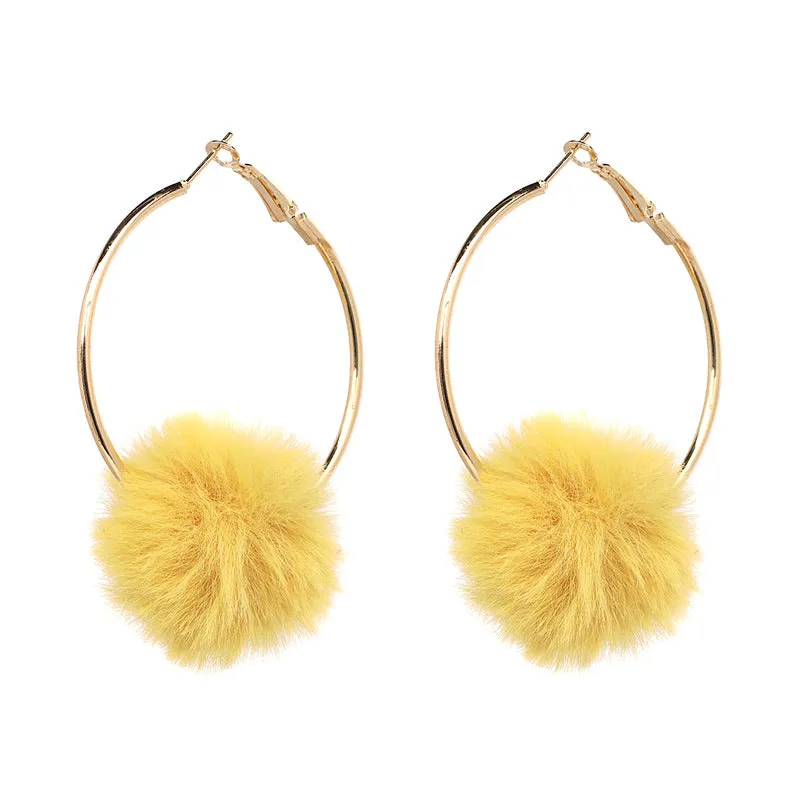 Fur Pom Hoop Earrings