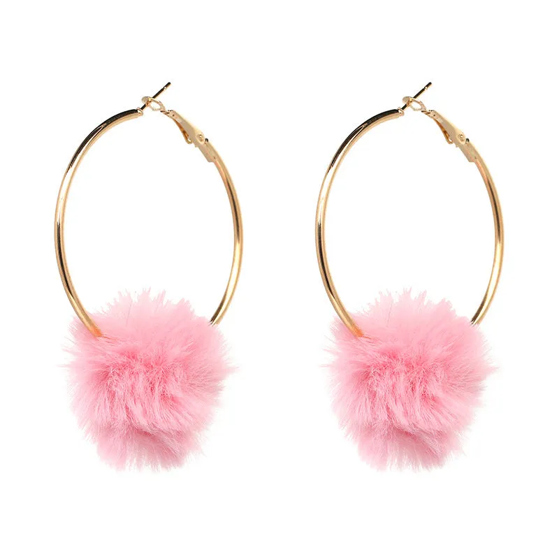 Fur Pom Hoop Earrings