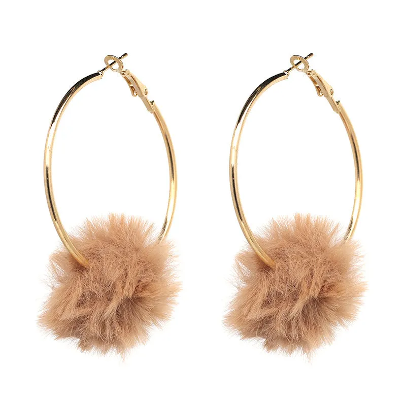 Fur Pom Hoop Earrings