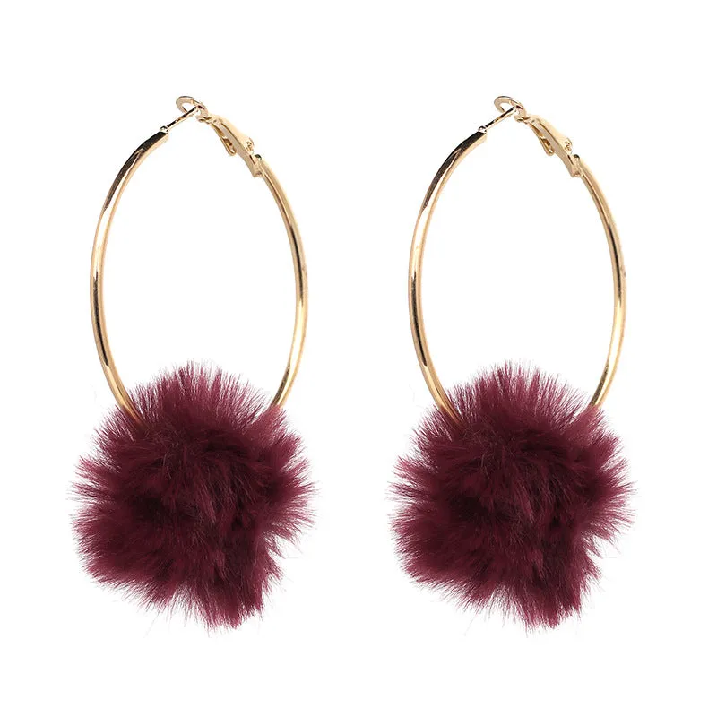 Fur Pom Hoop Earrings