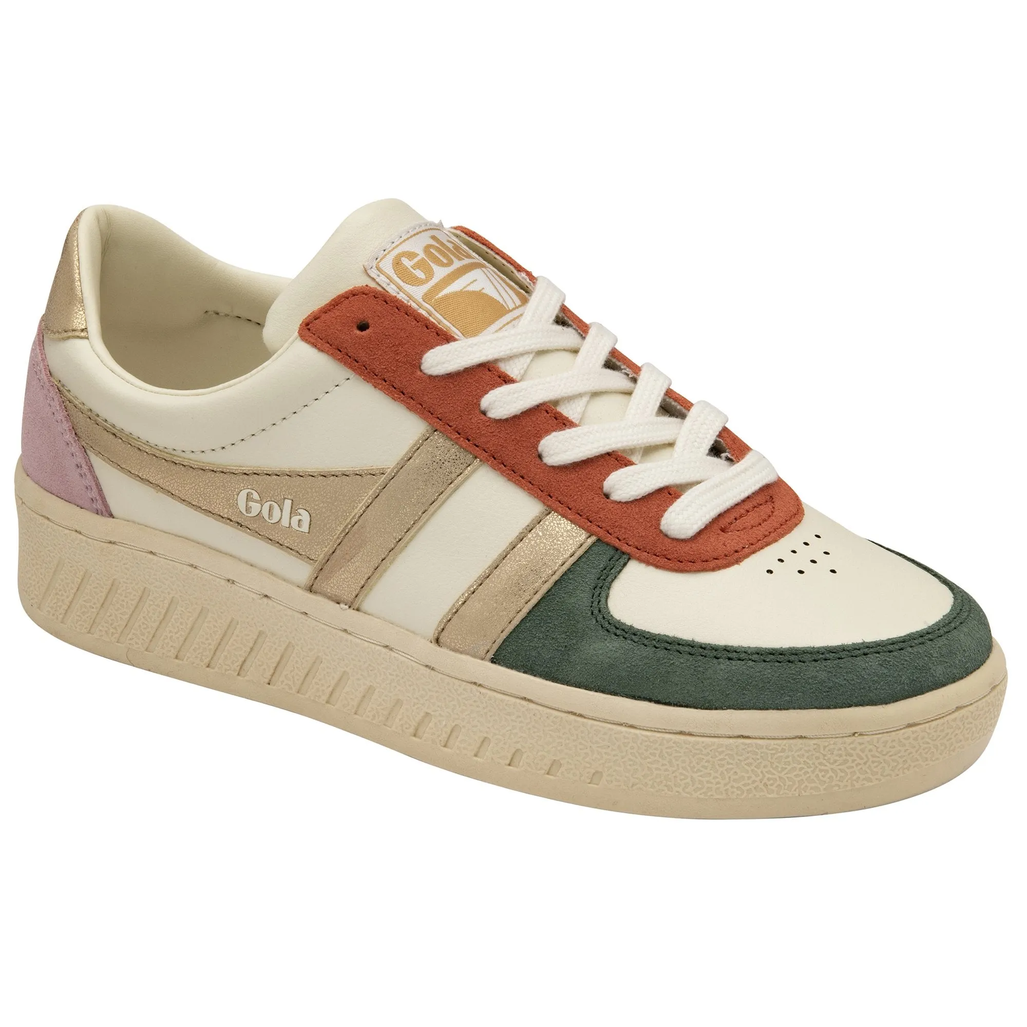 Gola Womens Trainer Grand Slam Quadrant Off White/Sage/Gold/Pastel Pink