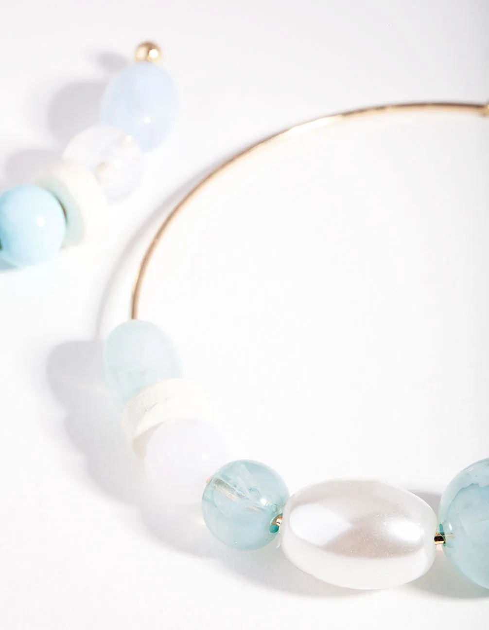 Gold Ocean Blue Beaded Hoop Earring