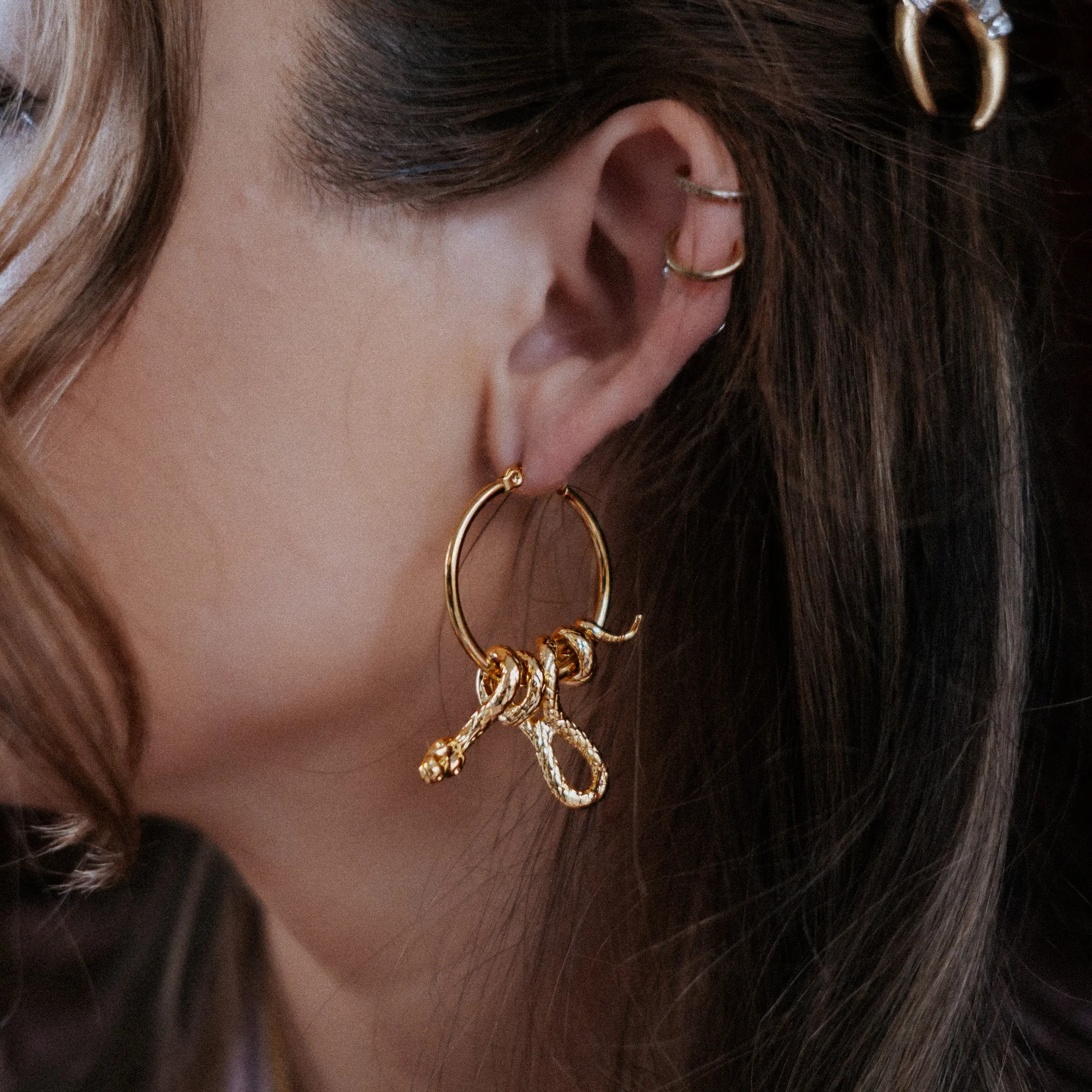 Gold Serpent's Lair Snake Earrings