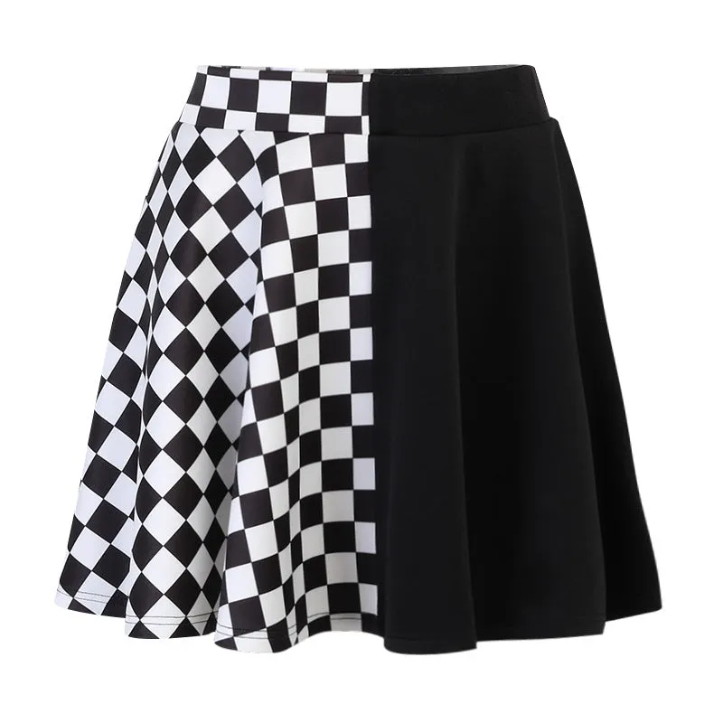 Goth Black Pleated Mini Skirt with Chain High Waisted Tennis Skirt