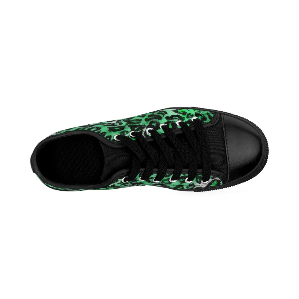 Green Leopard Print Women's Sneakers, Green Animal Print Fashion Tennis Canvas Shoes For Ladies