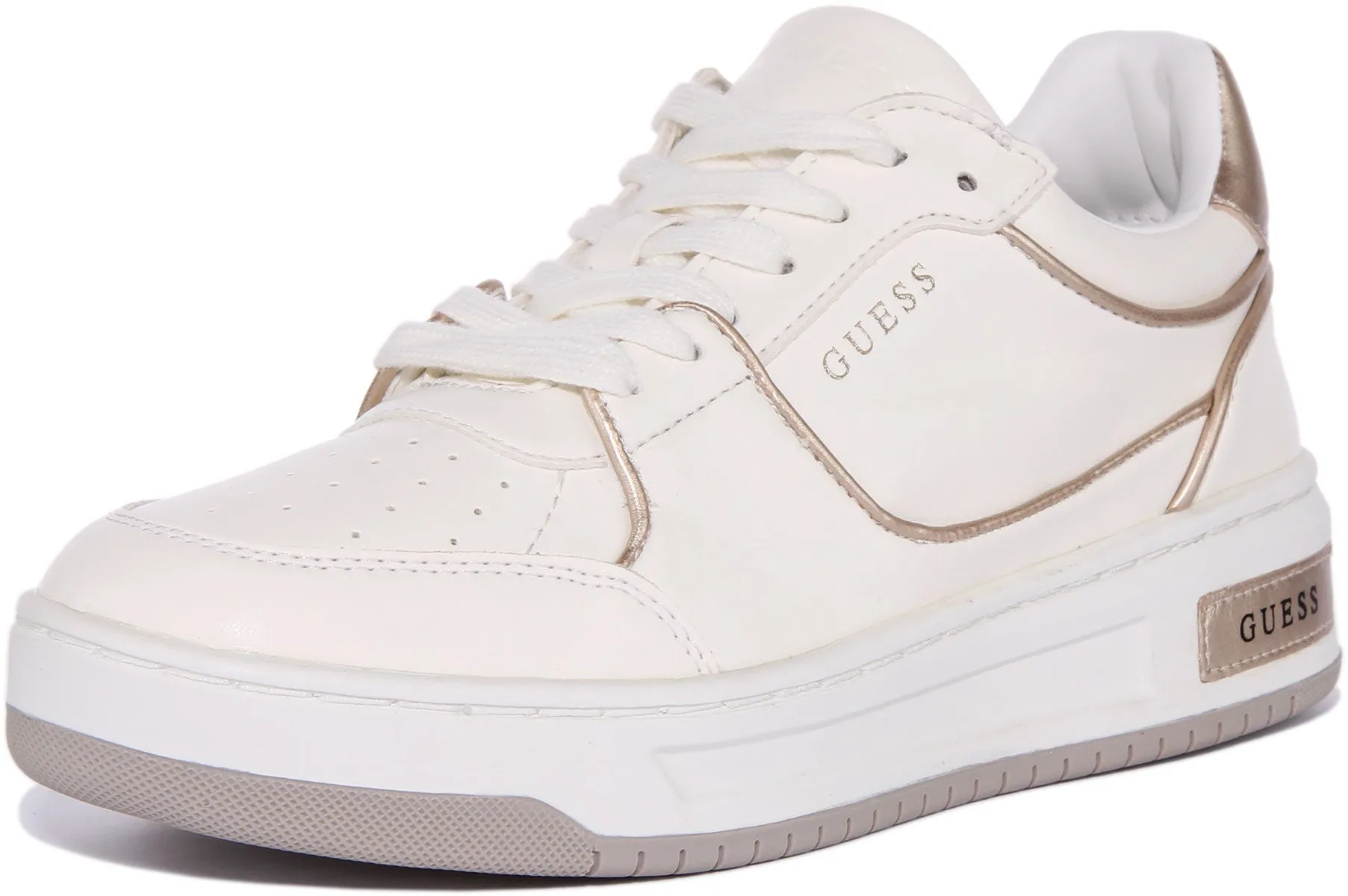 Guess Tokyo Trainer In White Gold For Women