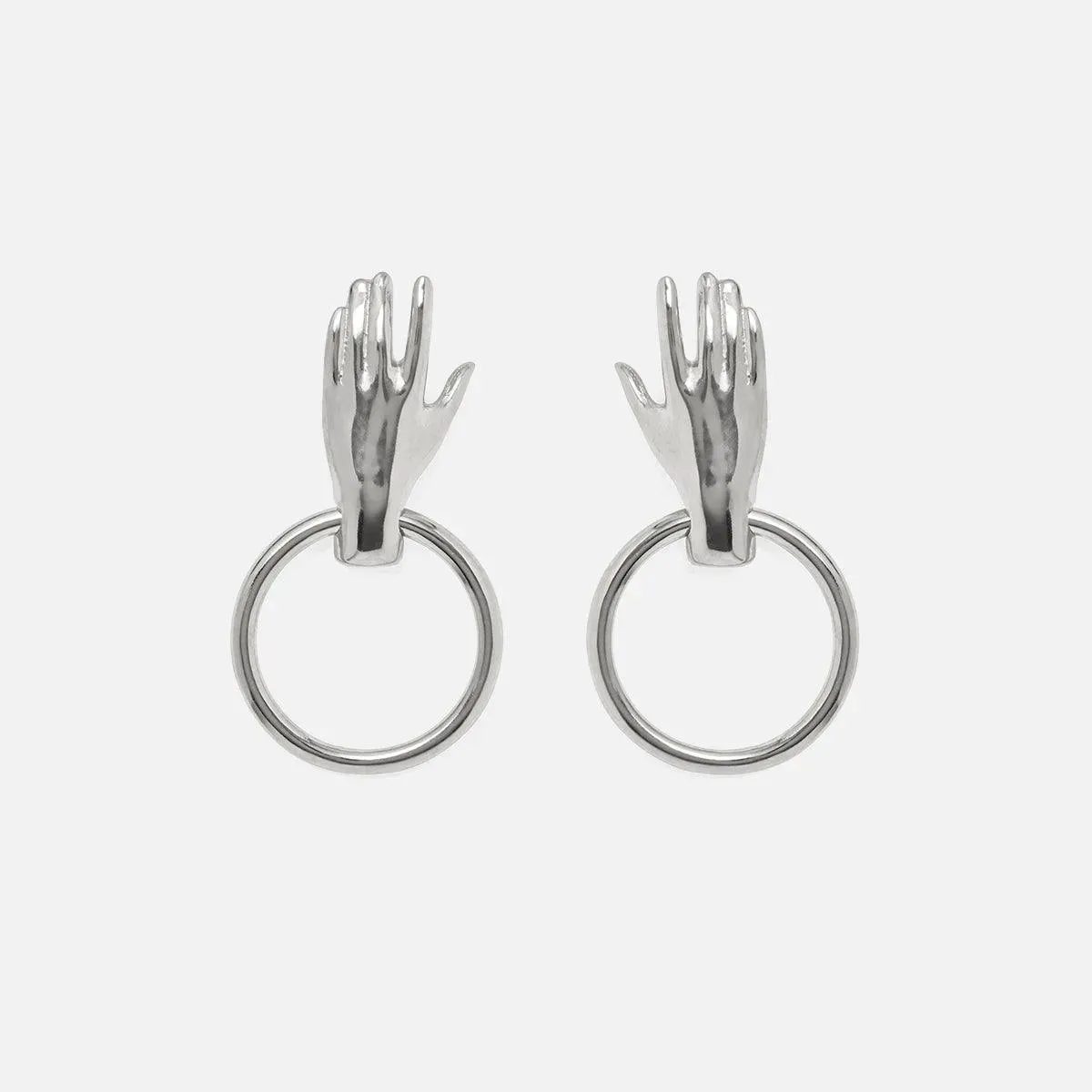 Hand Hoop Earring in Silver