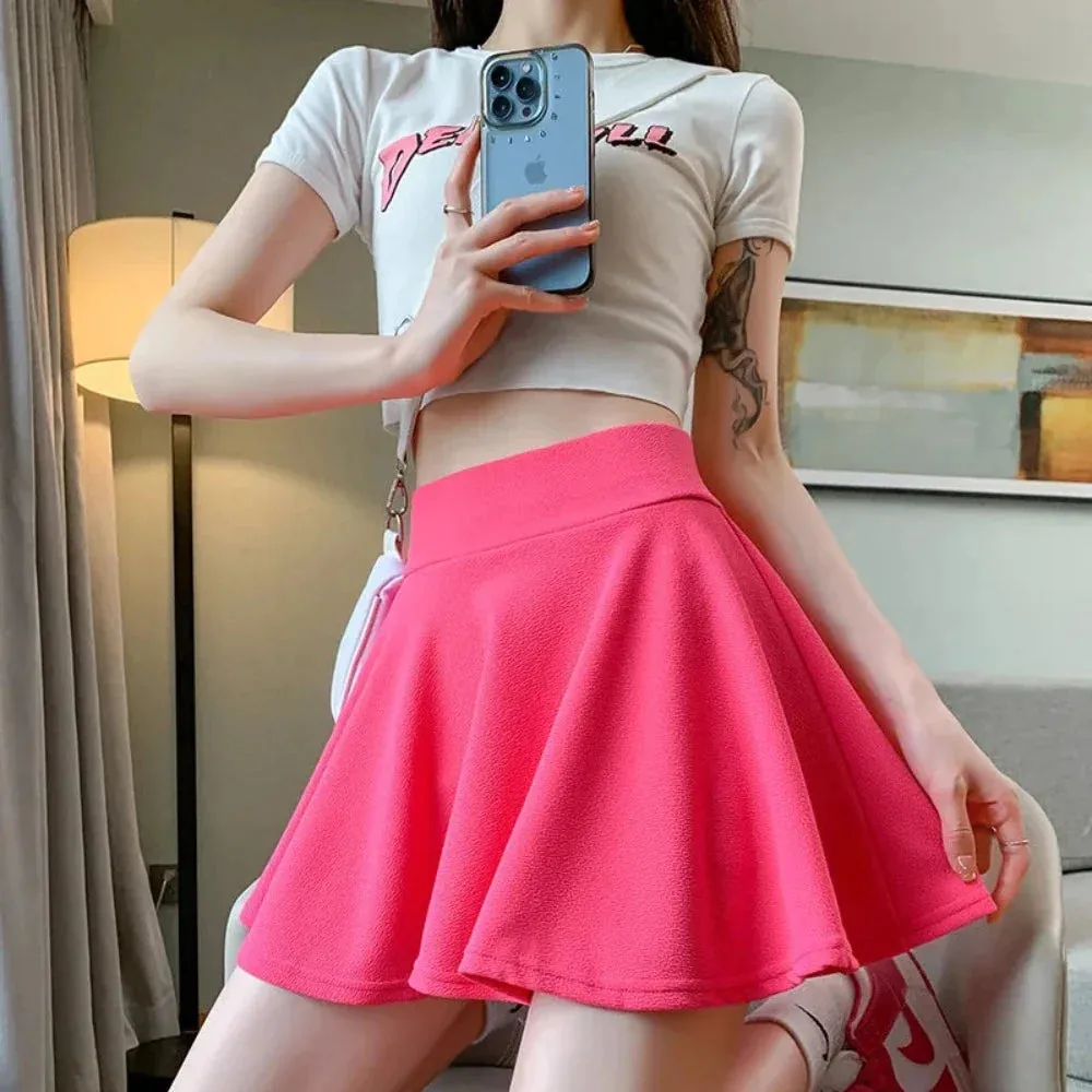 High Waste Elastic Skater Mini Skirt