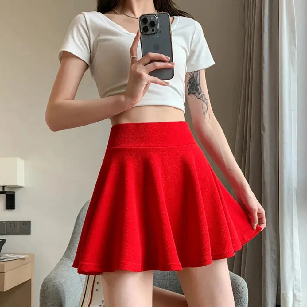 High Waste Elastic Skater Mini Skirt