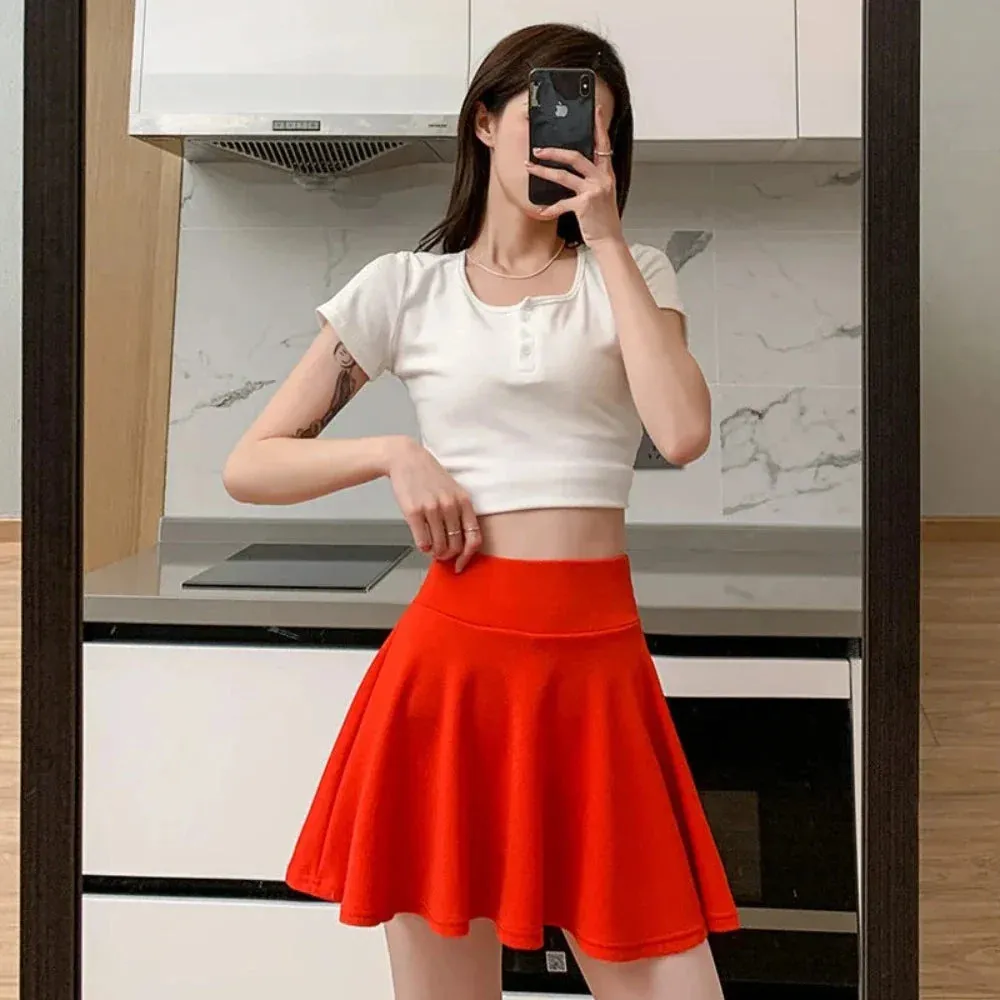 High Waste Elastic Skater Mini Skirt