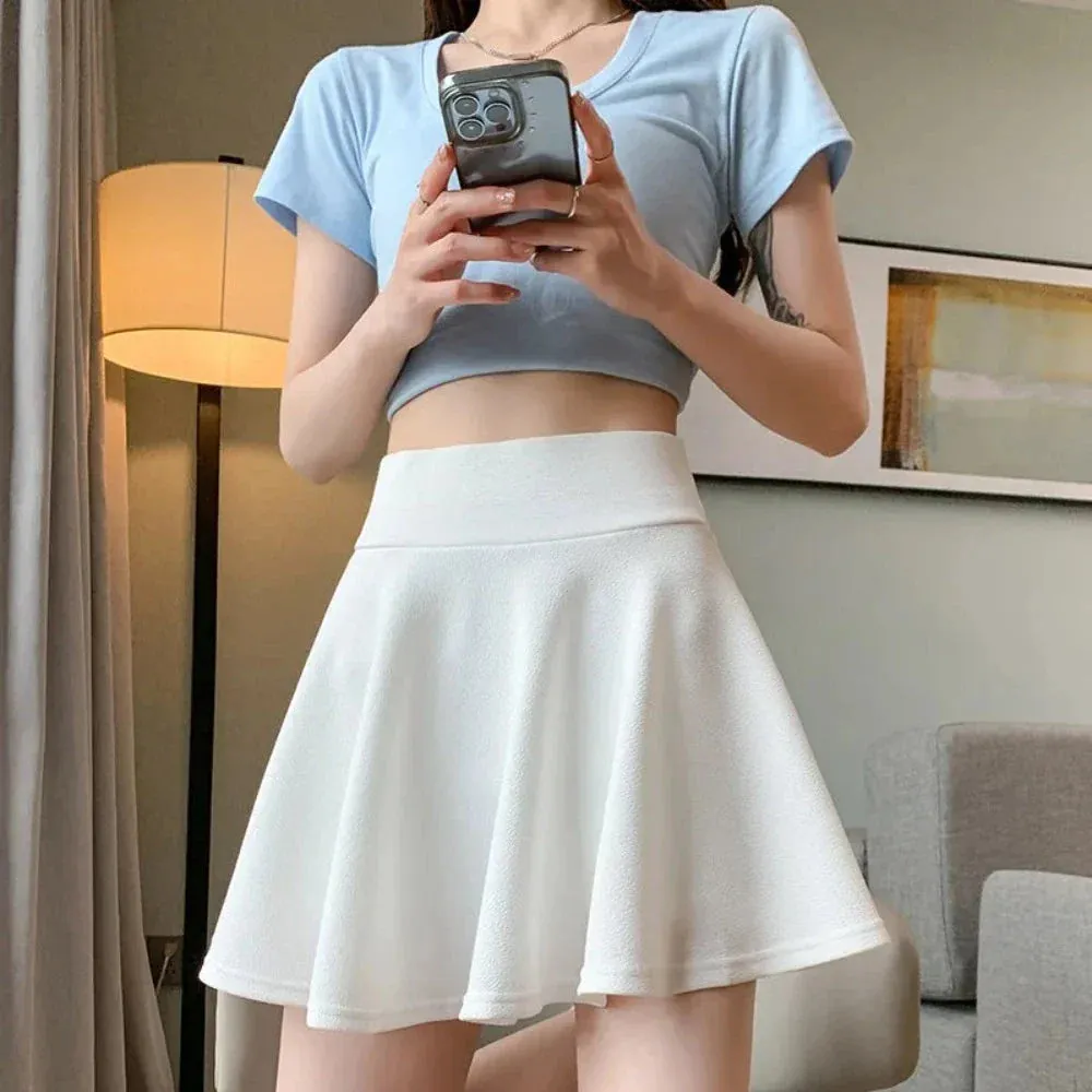 High Waste Elastic Skater Mini Skirt