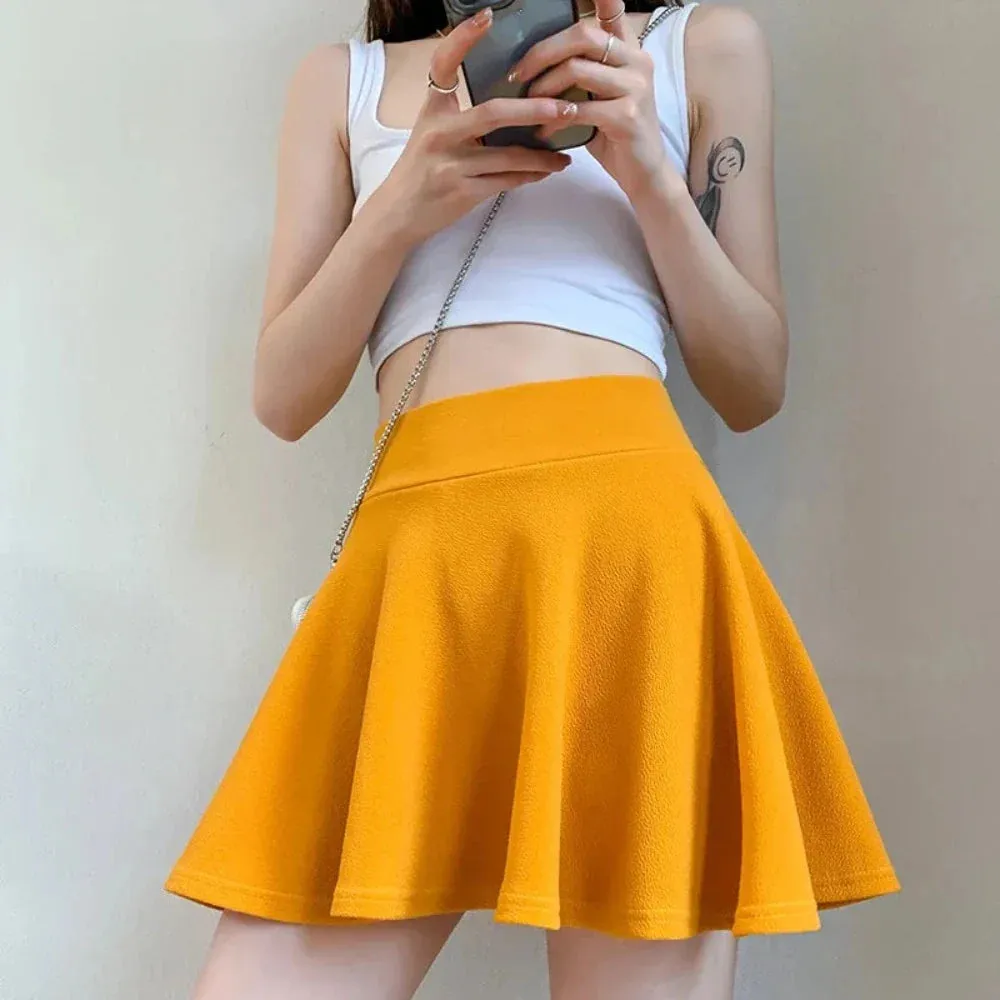 High Waste Elastic Skater Mini Skirt