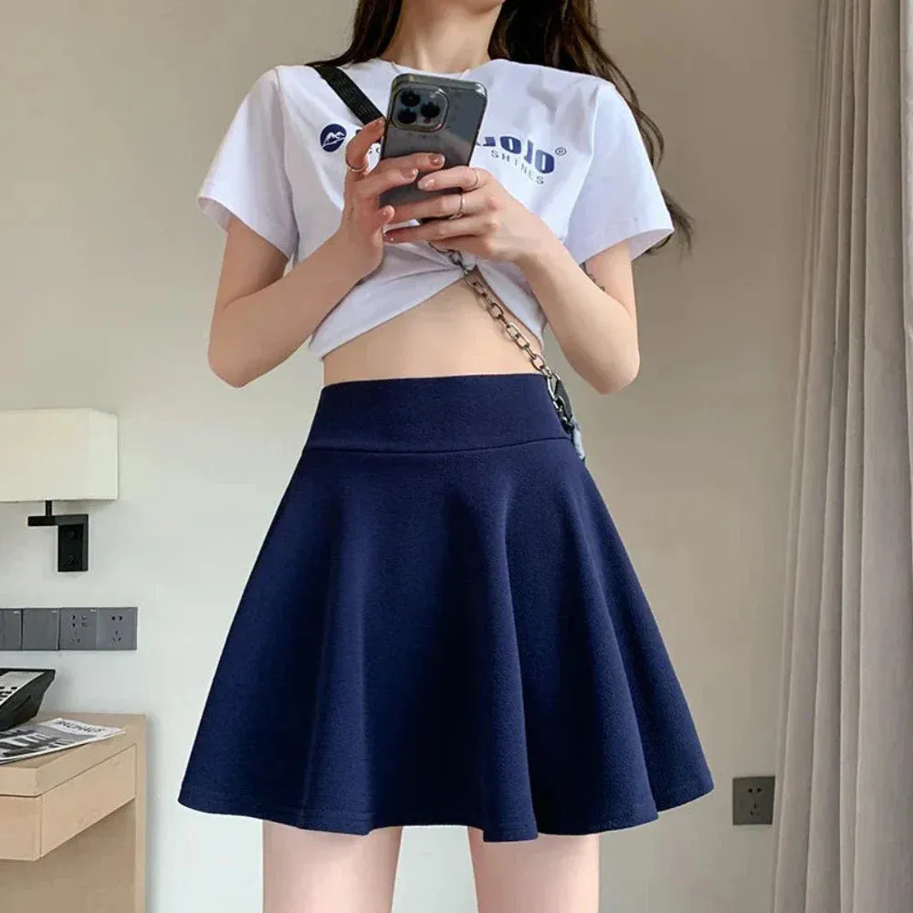 High Waste Elastic Skater Mini Skirt