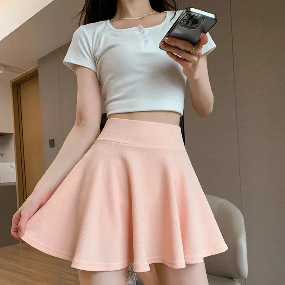 High Waste Elastic Skater Mini Skirt