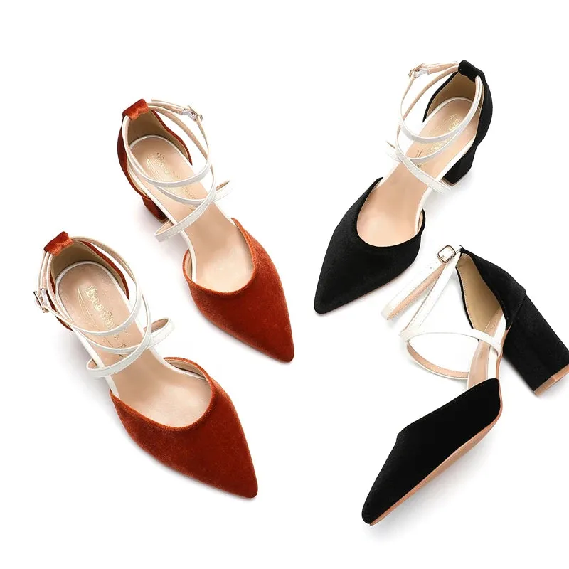 Hnzxzm Modern Dress New Arrivals Women's Shoes Mixed Fashion Simple Retro Suede Cloth Thick Heels Hollow out High-heeled Shoes