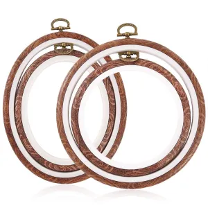 Homeng Embroidery Stitch Hoop Imitated Wood Circle and Oval Set Display Frame for Art Craft Sewing - Brown, 4 Pcs