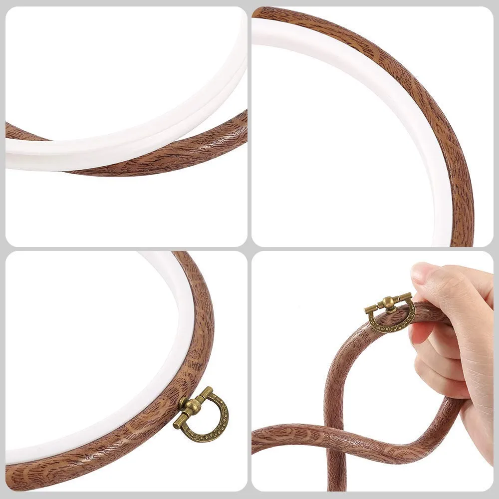 Homeng Embroidery Stitch Hoop Imitated Wood Circle and Oval Set Display Frame for Art Craft Sewing - Brown, 4 Pcs