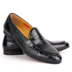 John Foster Croc Skin Single  Belt Designed Men's Shoe  -Black