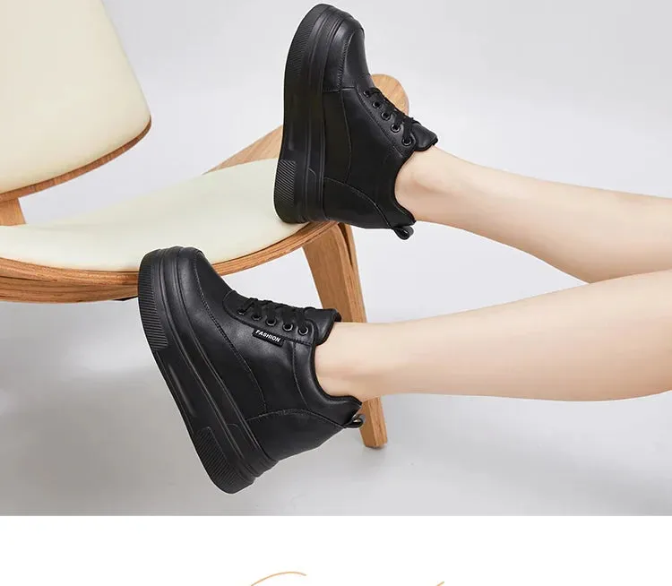 Joskaa 2024 New Synthetic Leather Black Platform Sneakers