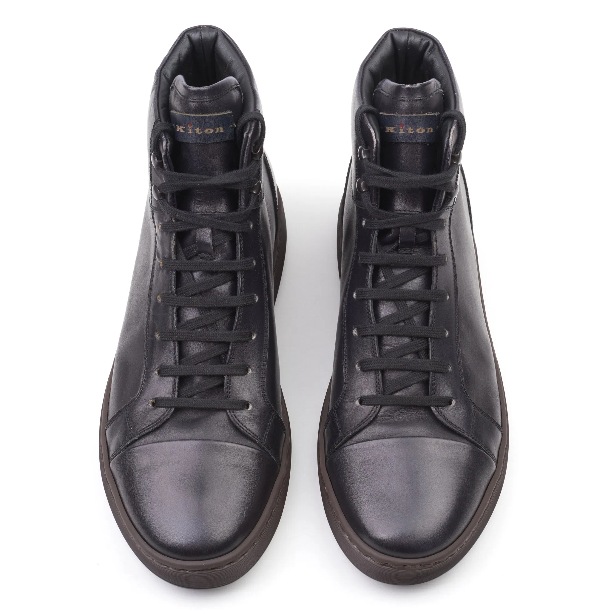 KITON Black Calfskin Leather High-Top Sneaker Boots Shoes NEW with Box