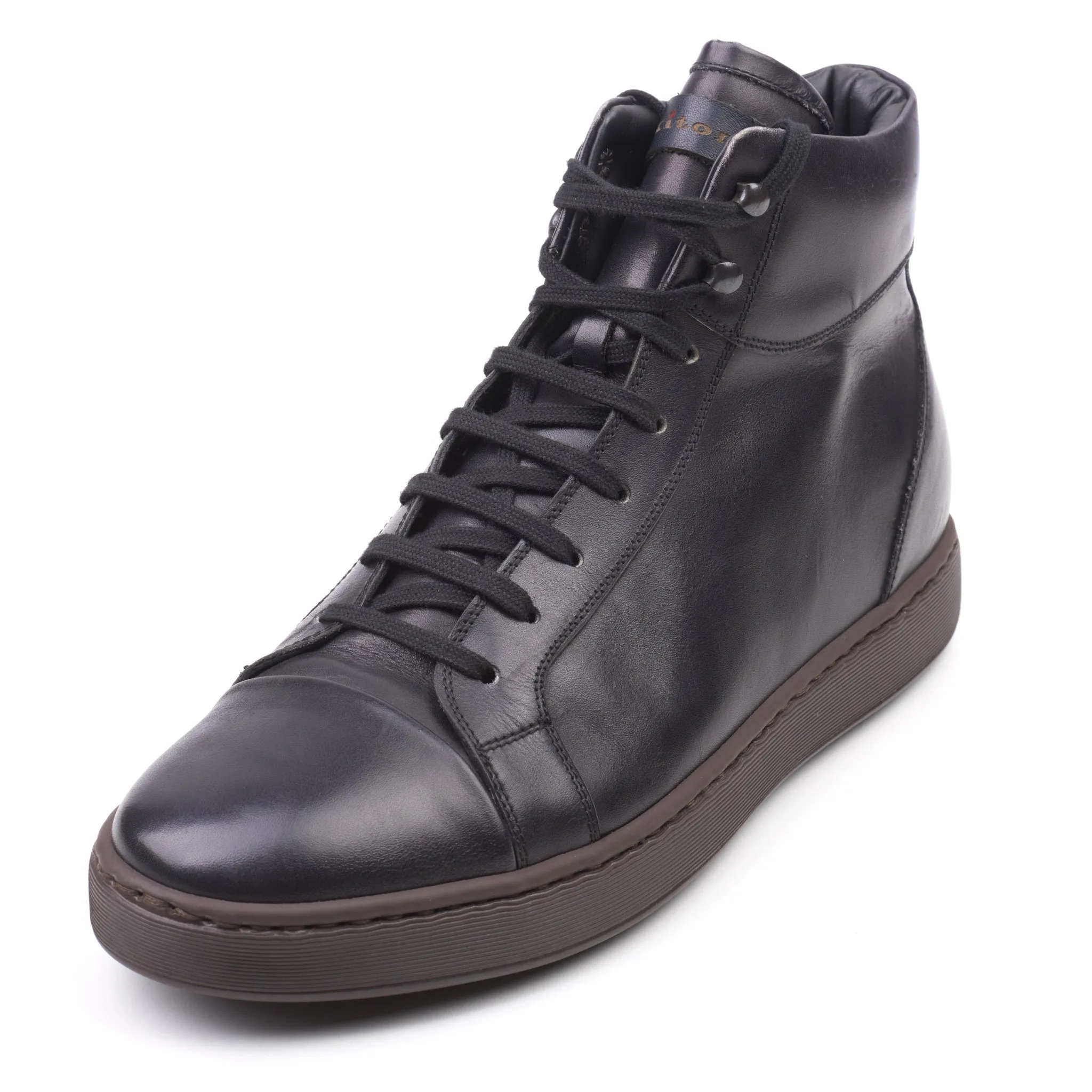 KITON Black Calfskin Leather High-Top Sneaker Boots Shoes NEW with Box