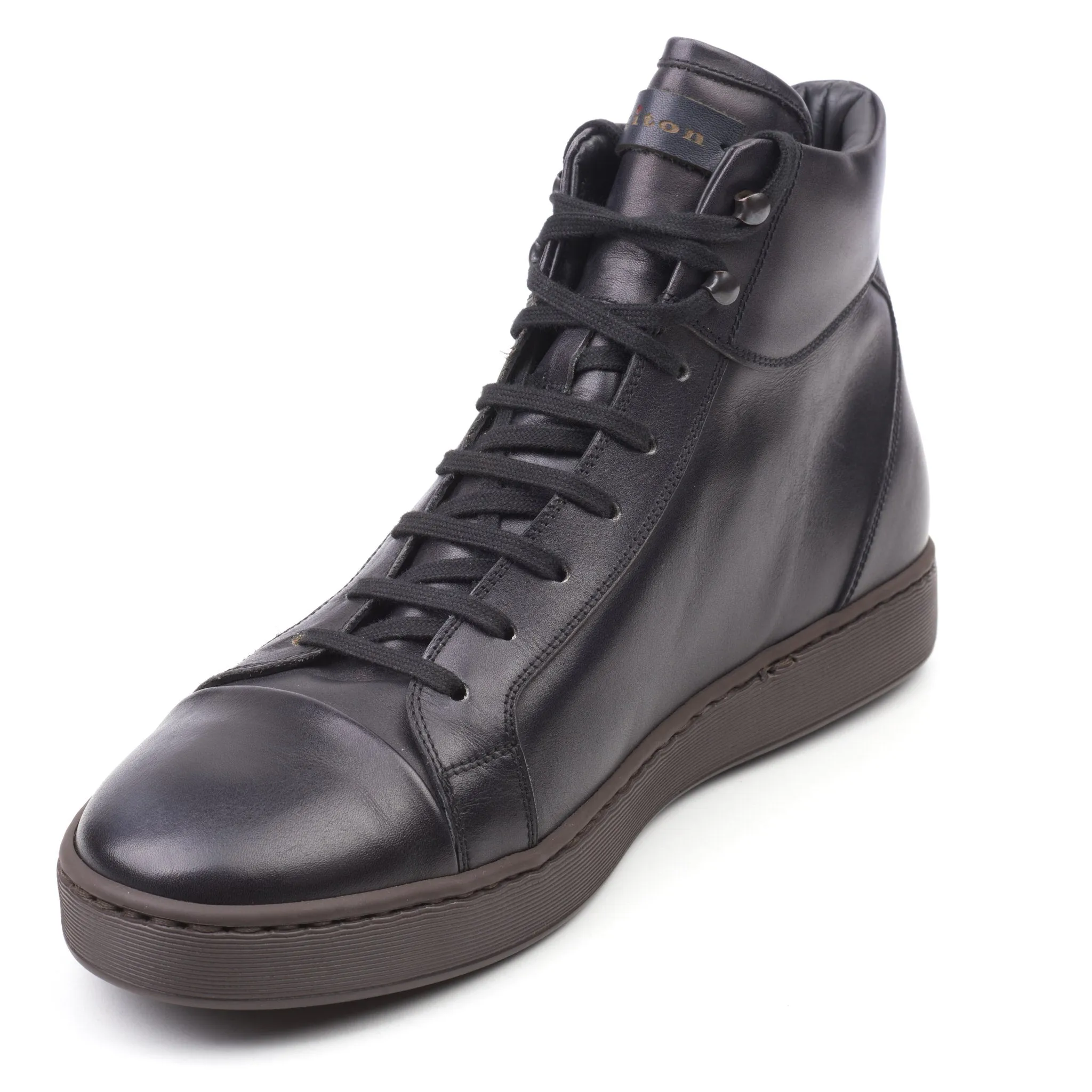 KITON Black Calfskin Leather High-Top Sneaker Boots Shoes NEW with Box