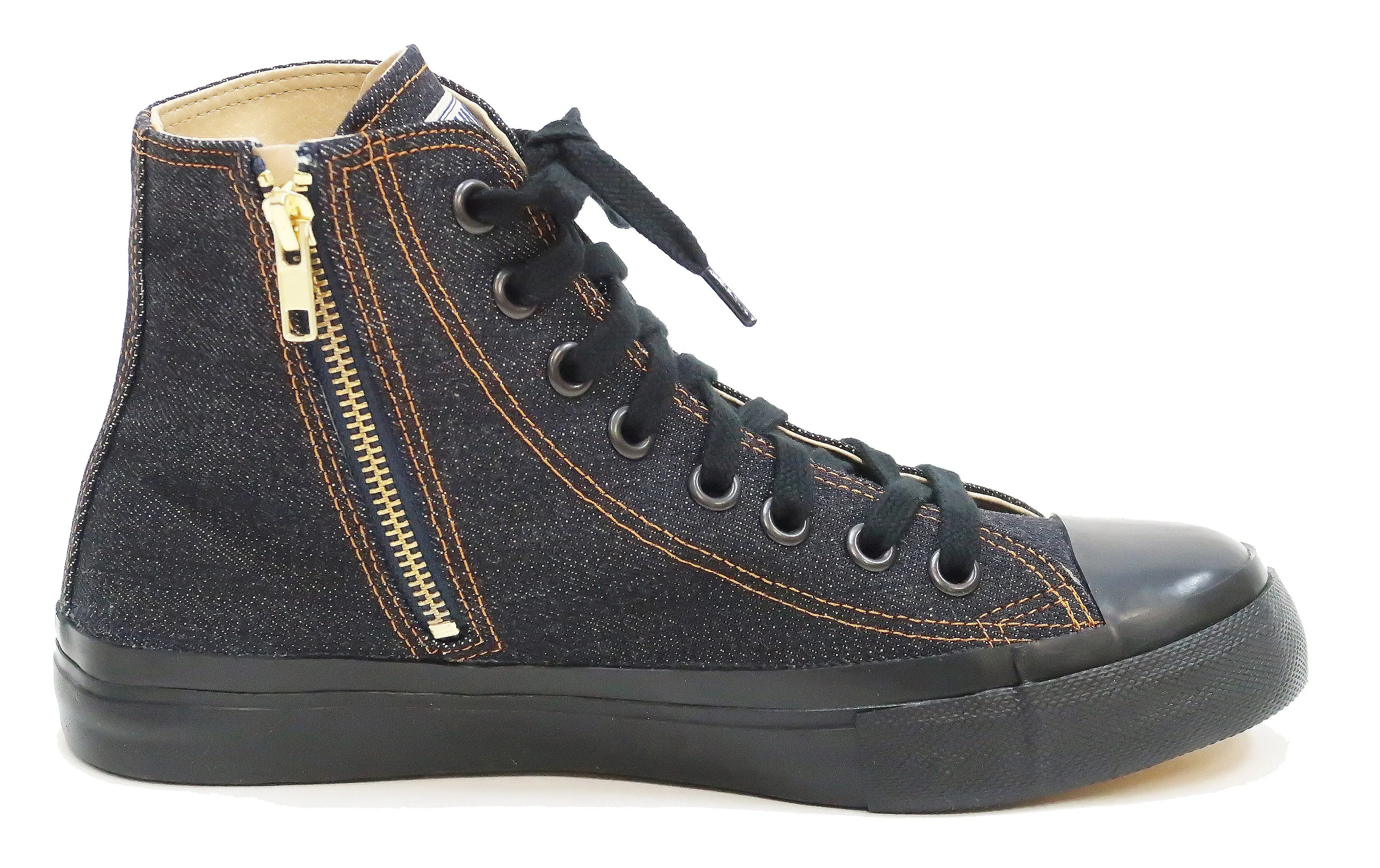 Kojima Genes High Top Denim Sneakers Men's Side Zip Jean Shoes RNB-8003 rnb8003 Deep Blue Indigo