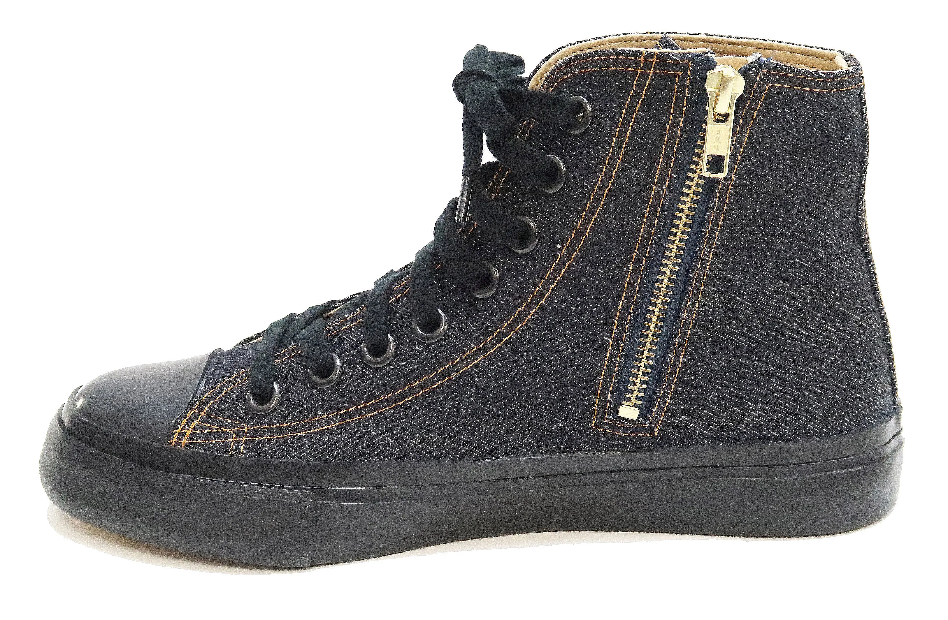 Kojima Genes High Top Denim Sneakers Men's Side Zip Jean Shoes RNB-8003 rnb8003 Deep Blue Indigo