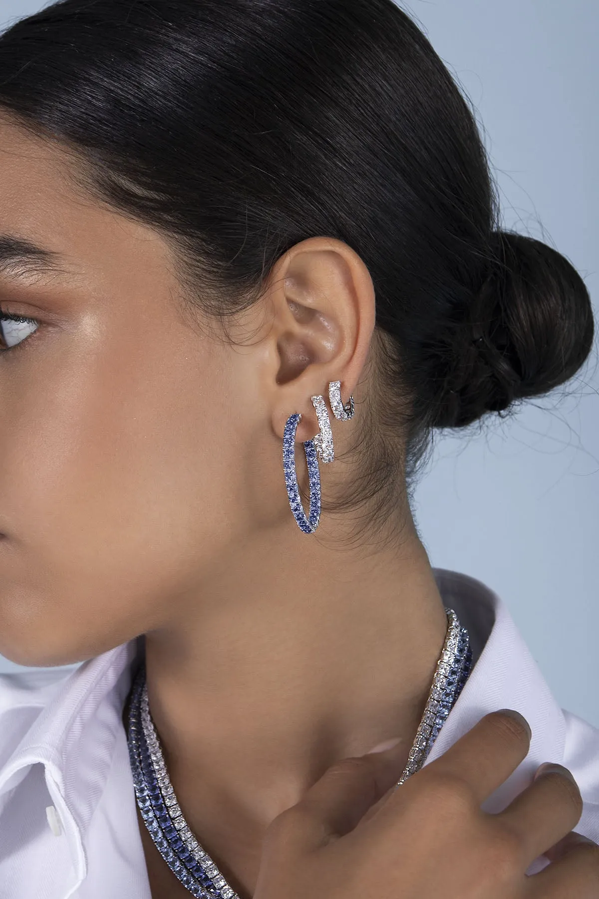 Large Blue Square Hoop Earrings