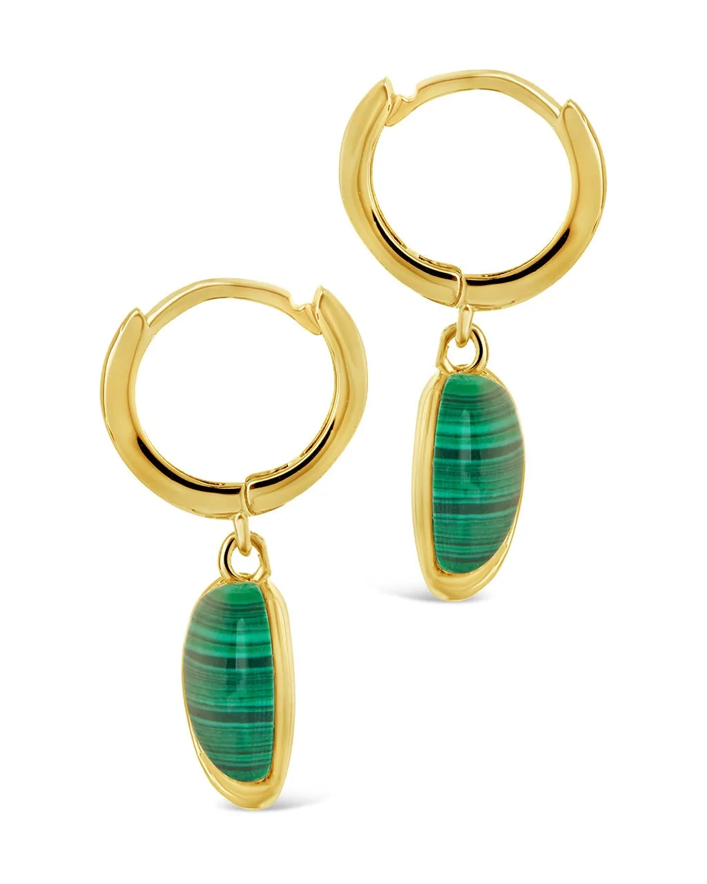 Malachite & CZ Heart Charm Hoop Earrings