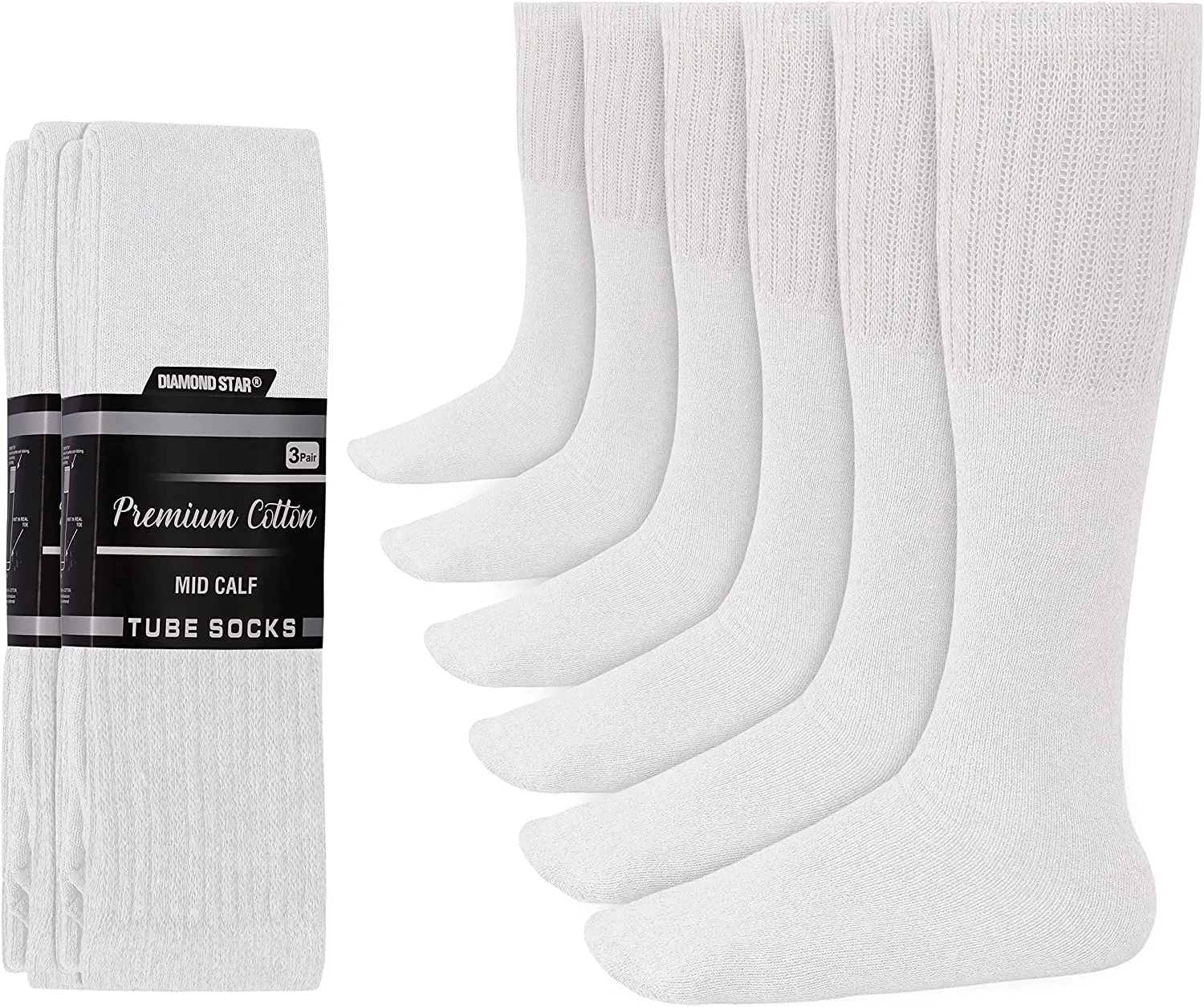 Men's 6 pairs Pack Athletic Tube Socks Running Sports OVER THE CALF Full Cushioned Premium Soft Cotton Big and Tall