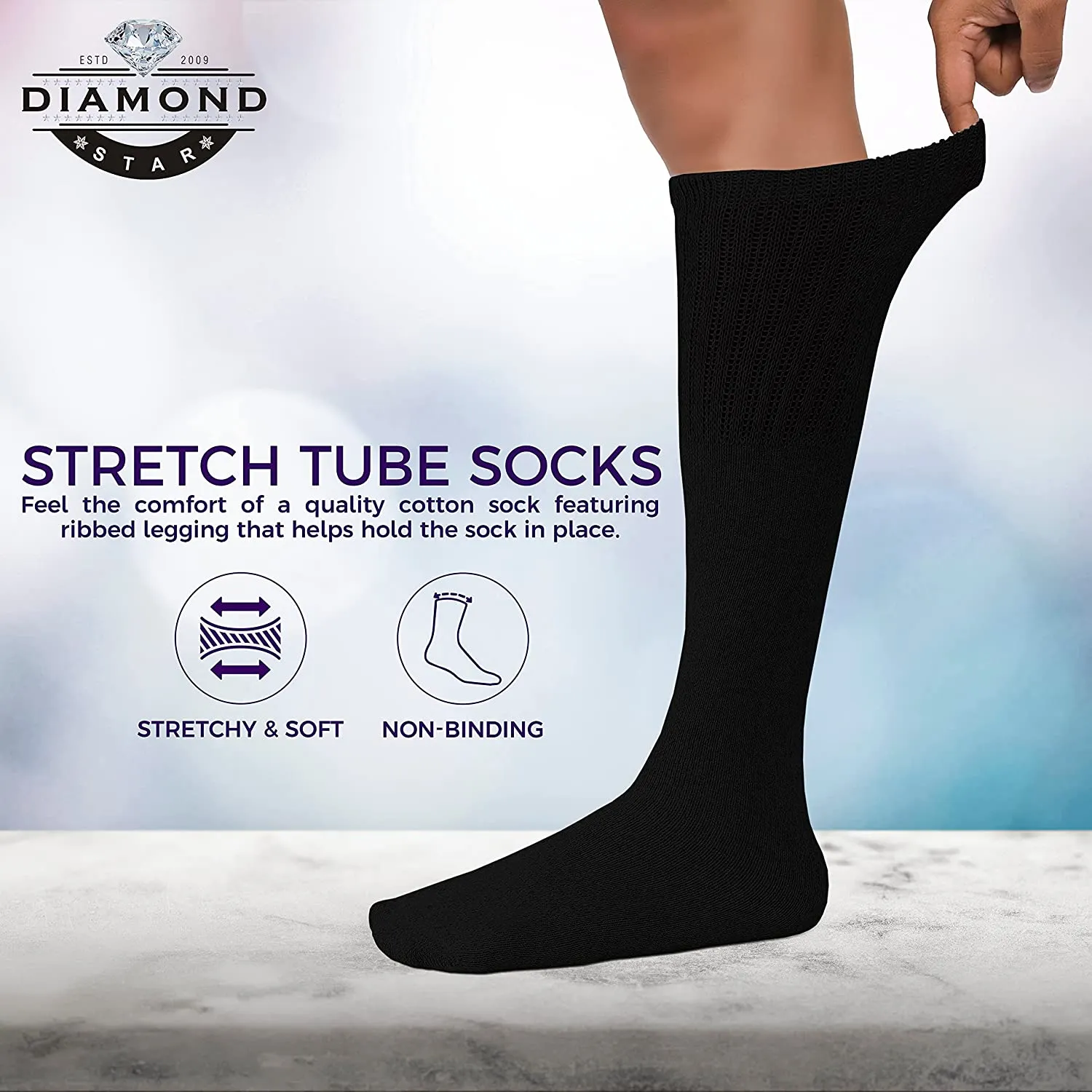 Men's 6 pairs Pack Athletic Tube Socks Running Sports OVER THE CALF Full Cushioned Premium Soft Cotton Big and Tall