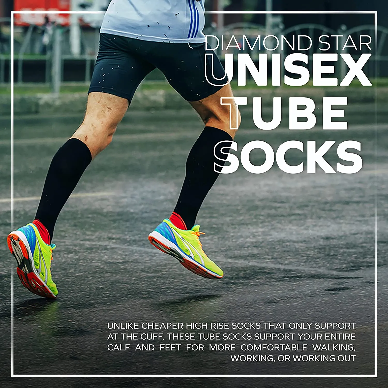 Men's 6 pairs Pack Athletic Tube Socks Running Sports OVER THE CALF Full Cushioned Premium Soft Cotton Big and Tall