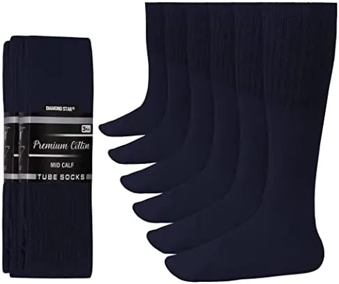 Men's 6 pairs Pack Athletic Tube Socks Running Sports OVER THE CALF Full Cushioned Premium Soft Cotton Big and Tall