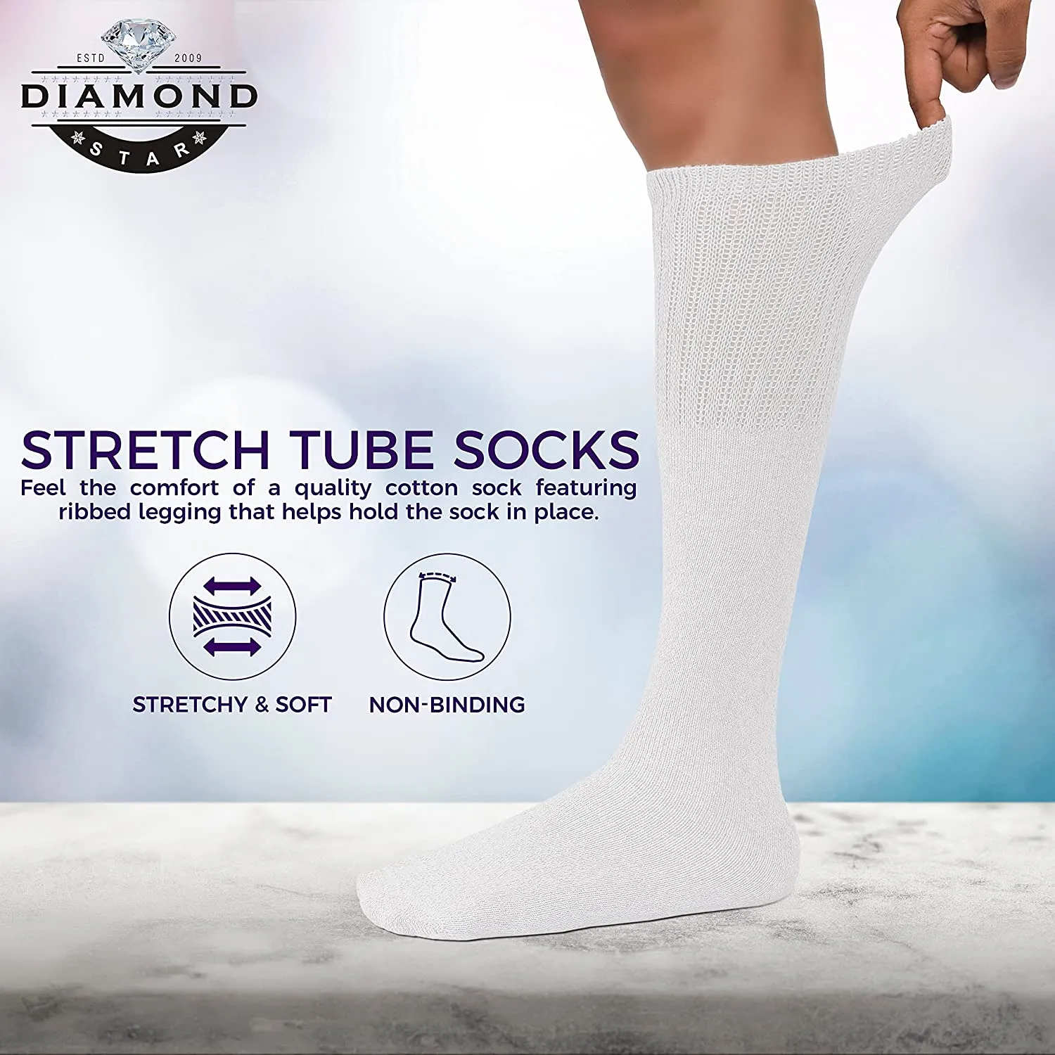 Men's 6 pairs Pack Athletic Tube Socks Running Sports OVER THE CALF Full Cushioned Premium Soft Cotton Big and Tall