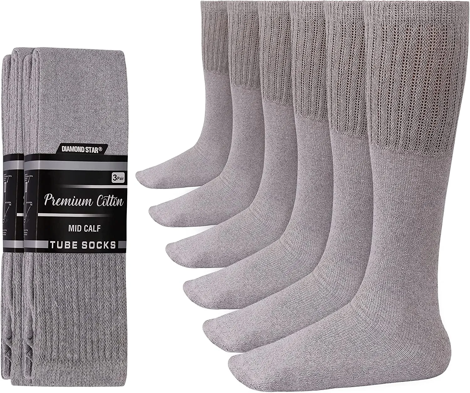 Men's 6 pairs Pack Athletic Tube Socks Running Sports OVER THE CALF Full Cushioned Premium Soft Cotton Big and Tall