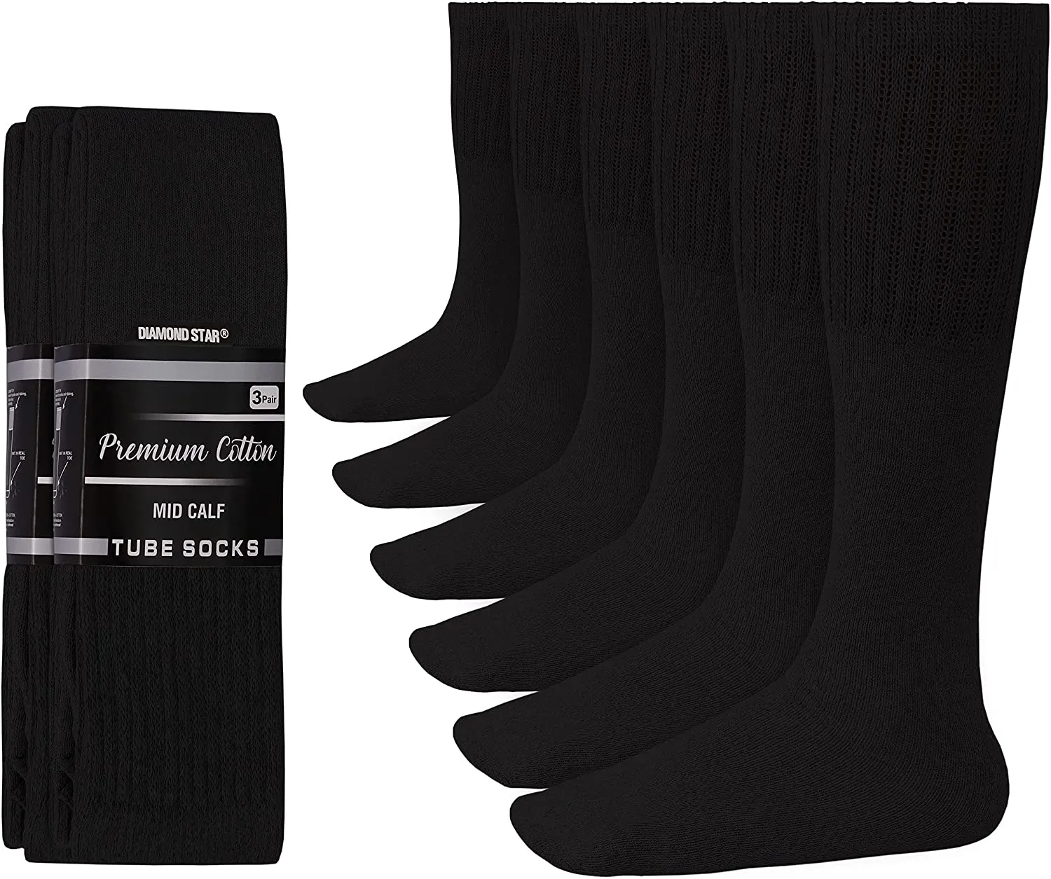 Men's 6 pairs Pack Athletic Tube Socks Running Sports OVER THE CALF Full Cushioned Premium Soft Cotton Big and Tall