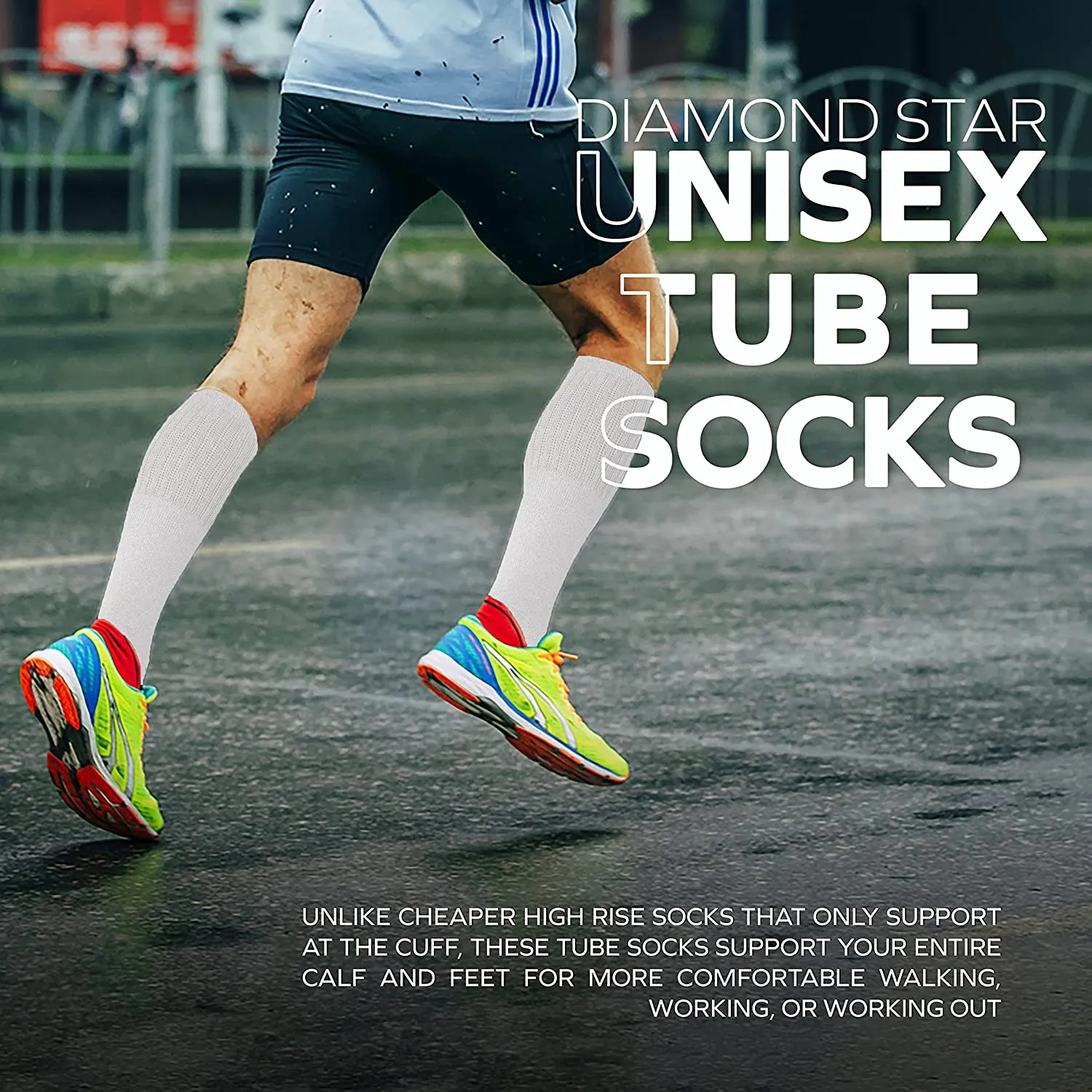 Men's 6 pairs Pack Athletic Tube Socks Running Sports OVER THE CALF Full Cushioned Premium Soft Cotton Big and Tall