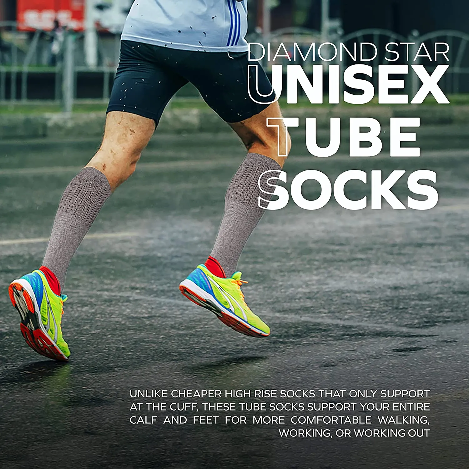 Men's 6 pairs Pack Athletic Tube Socks Running Sports OVER THE CALF Full Cushioned Premium Soft Cotton Big and Tall