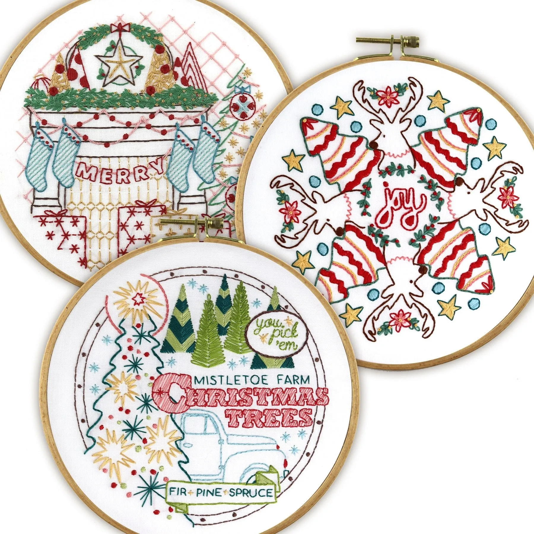 Merry & Bright Embroidery Kit Bundle of 3