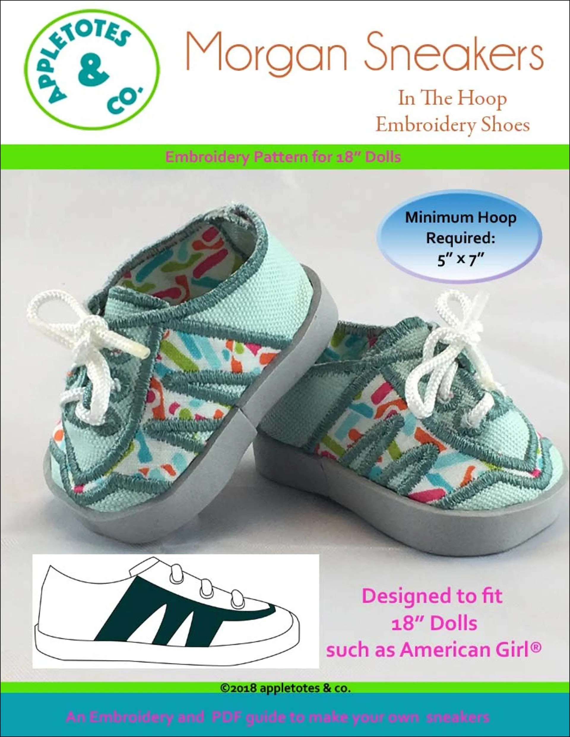 Morgan Sneakers ITH Embroidery Patterns for 18 Inch Dolls