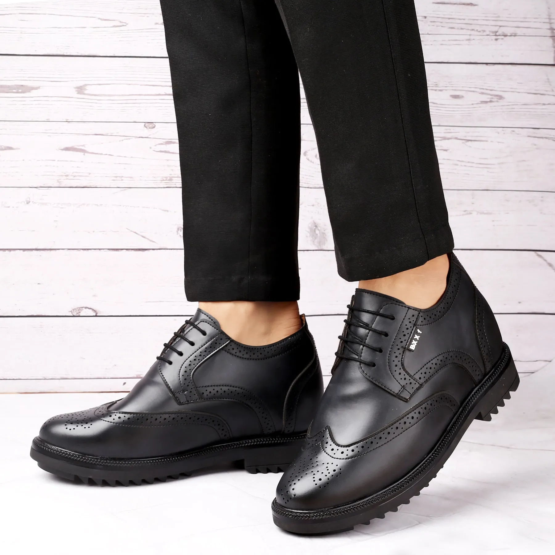 New Stylish Men's 3.5 inch Hidden Height Increasing Luxe Brogue Lace-up Shoes