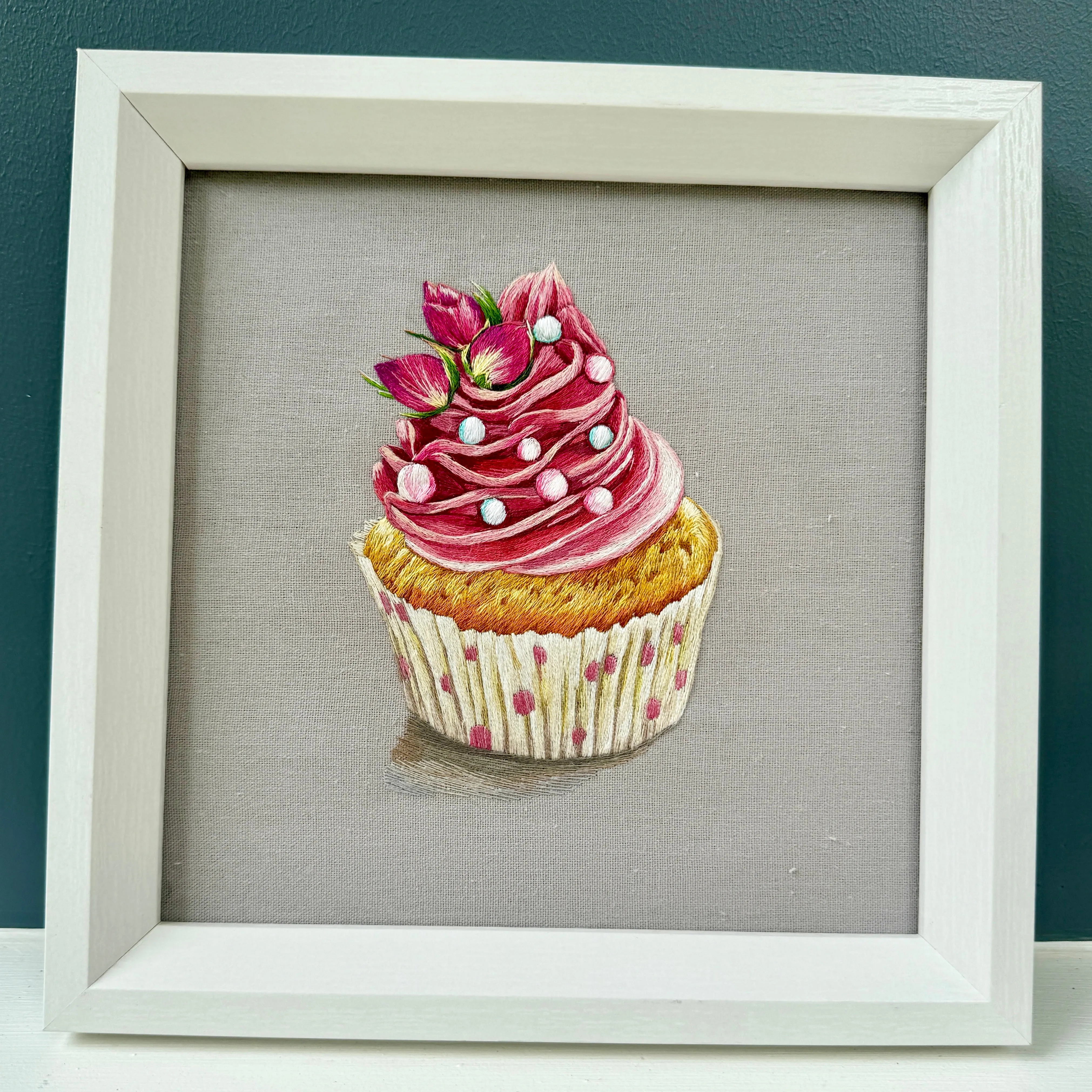 Original Thread Painting - Set of 3 Cupcakes 8” (Framed)