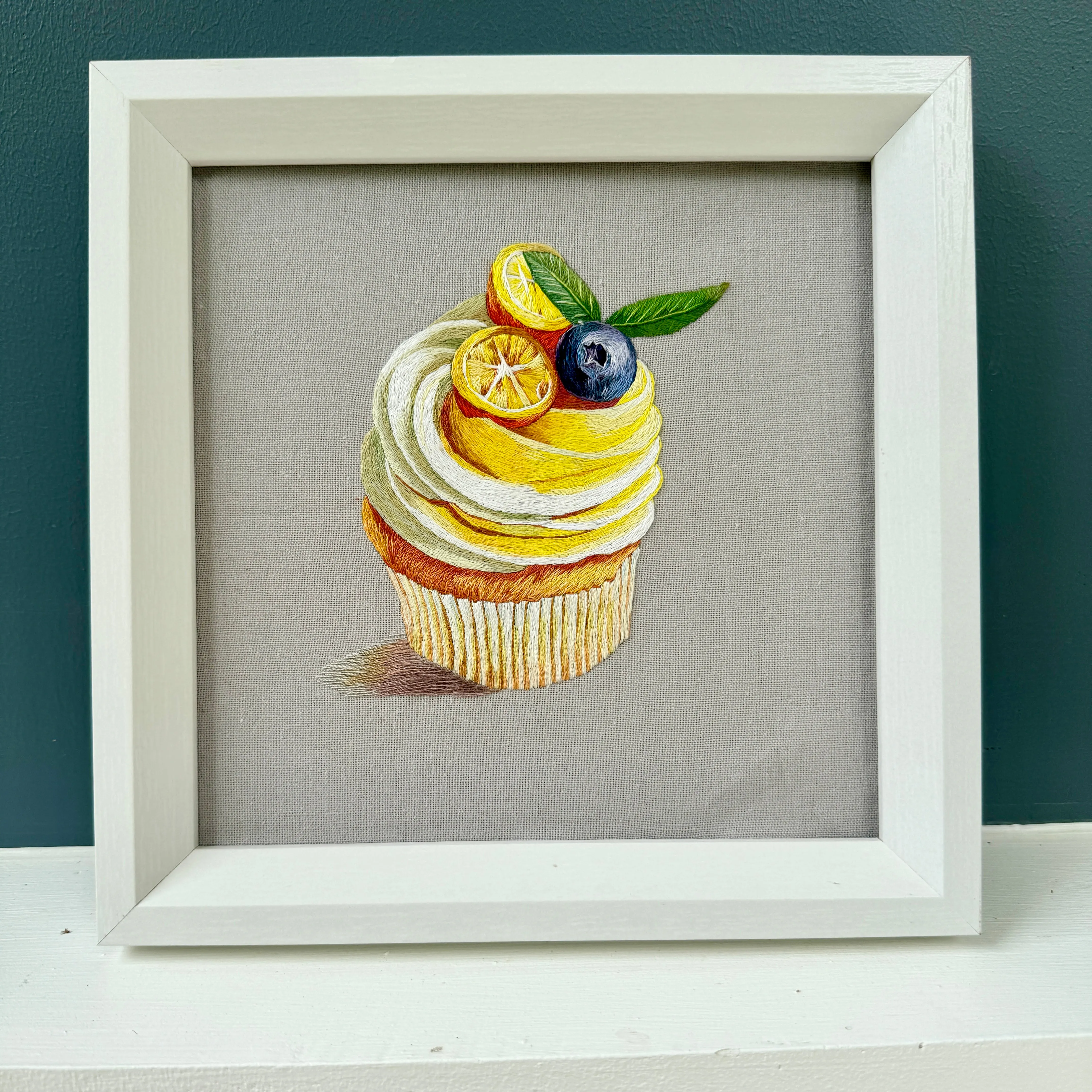 Original Thread Painting - Set of 3 Cupcakes 8” (Framed)