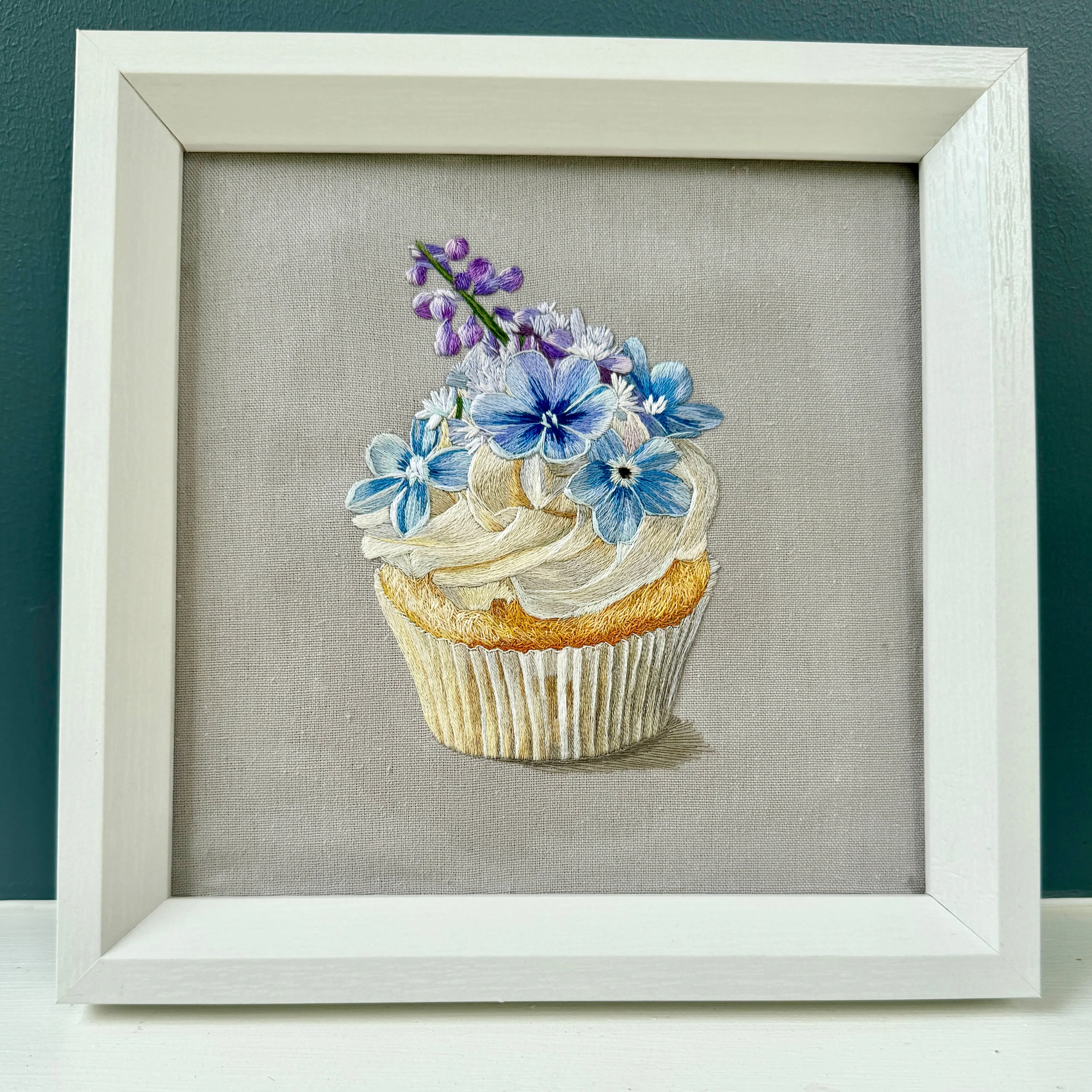 Original Thread Painting - Set of 3 Cupcakes 8” (Framed)