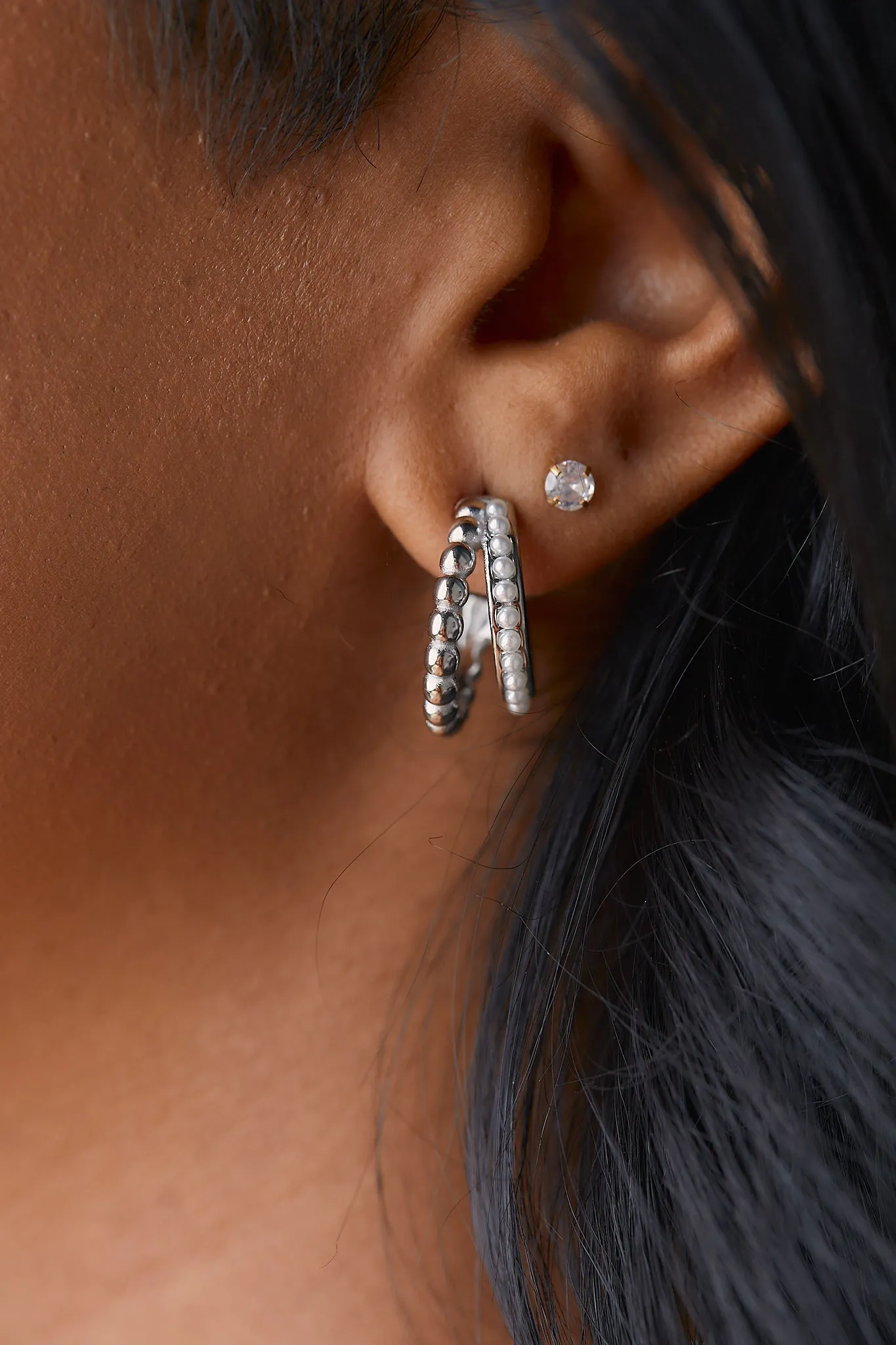 Pearl   Dotted Double Hoop Stud