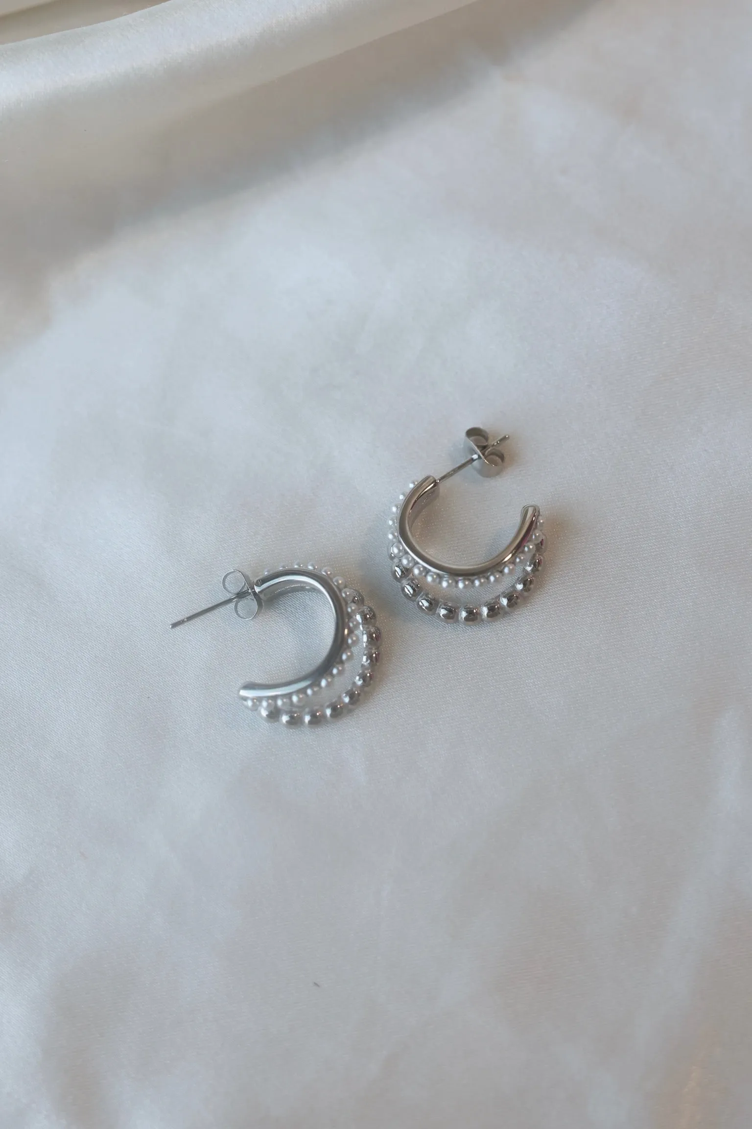 Pearl   Dotted Double Hoop Stud