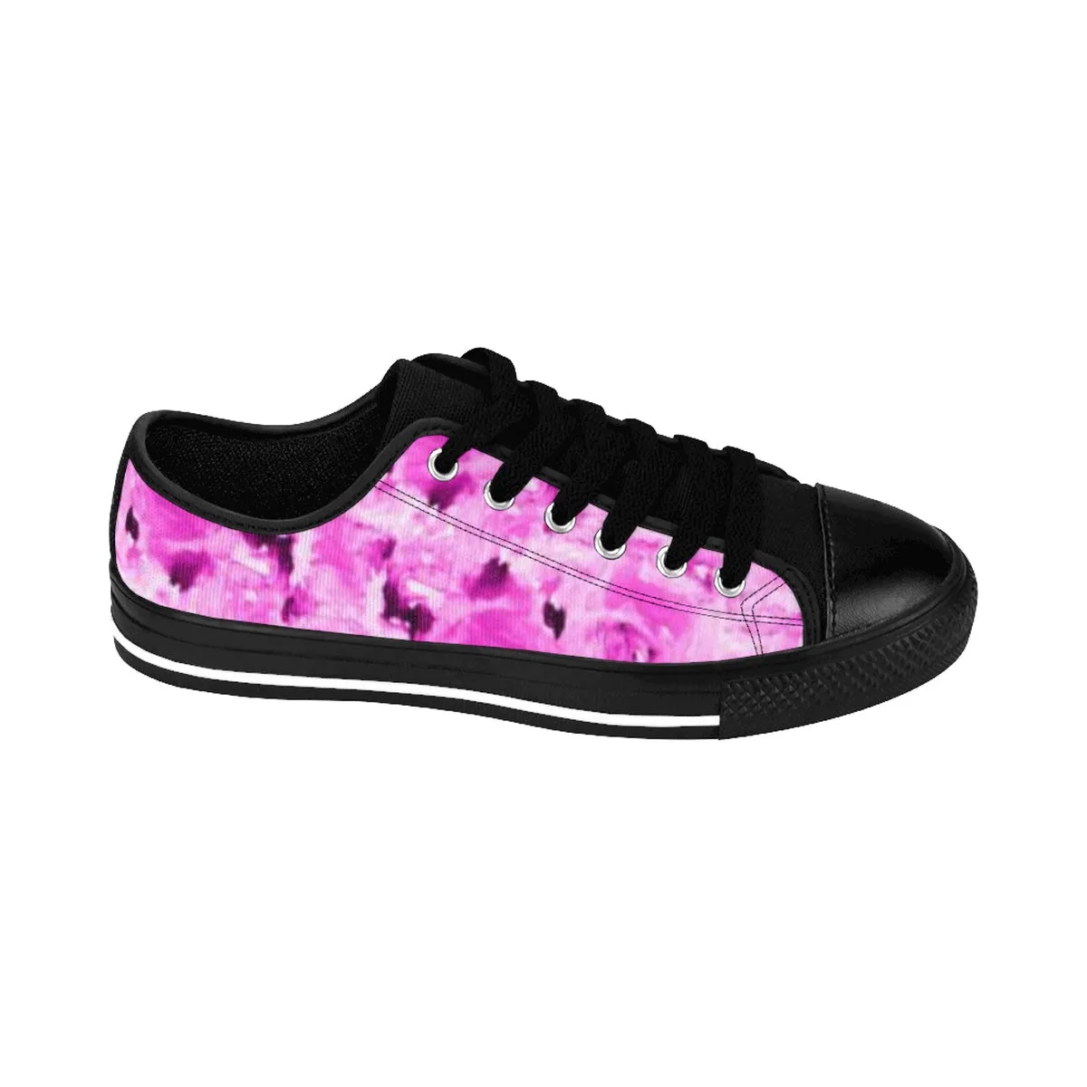 Pink Rose Floral Sneakers, Flower Print Designer Low Top Women's Tennis Shoes (US Size 6-12)