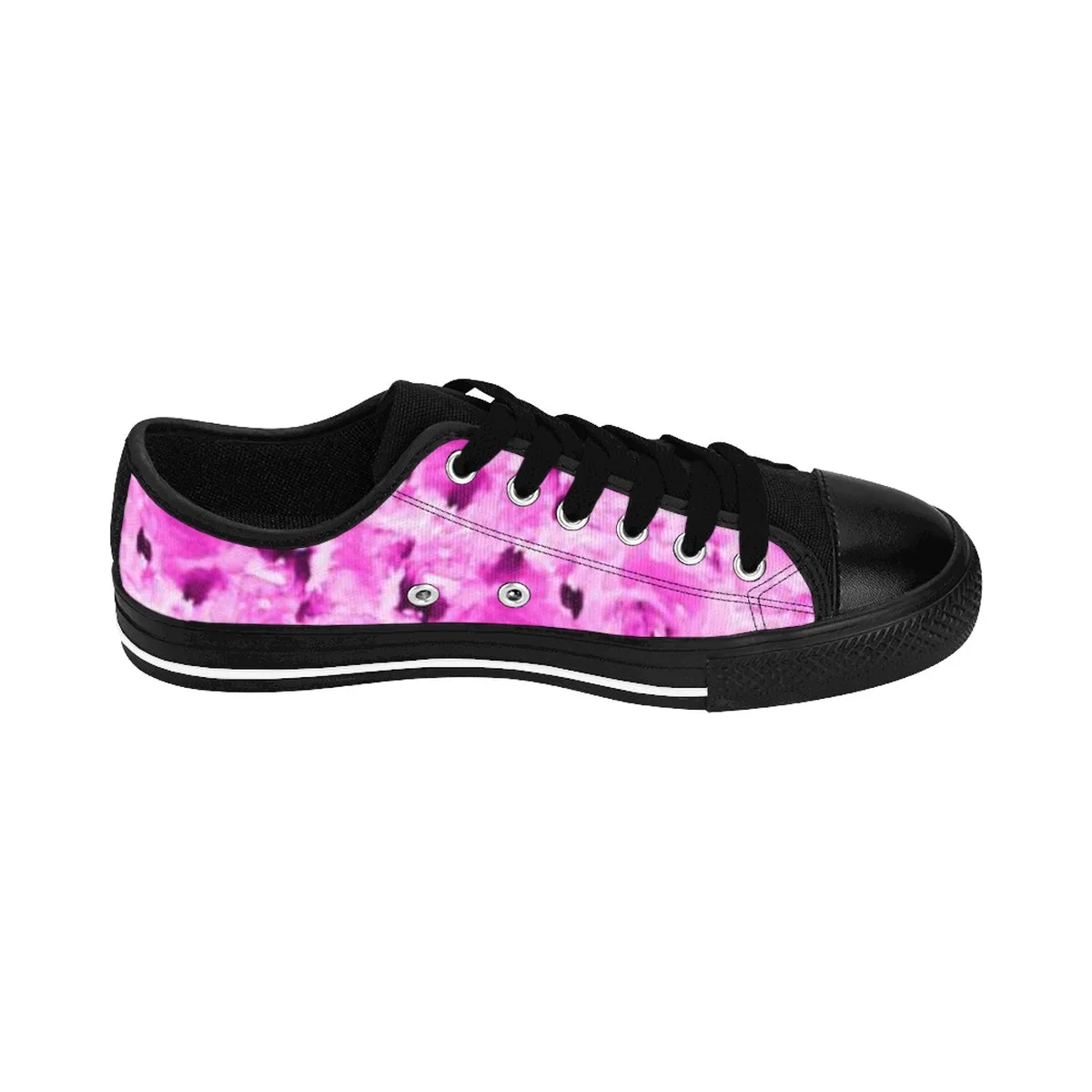 Pink Rose Floral Sneakers, Flower Print Designer Low Top Women's Tennis Shoes (US Size 6-12)