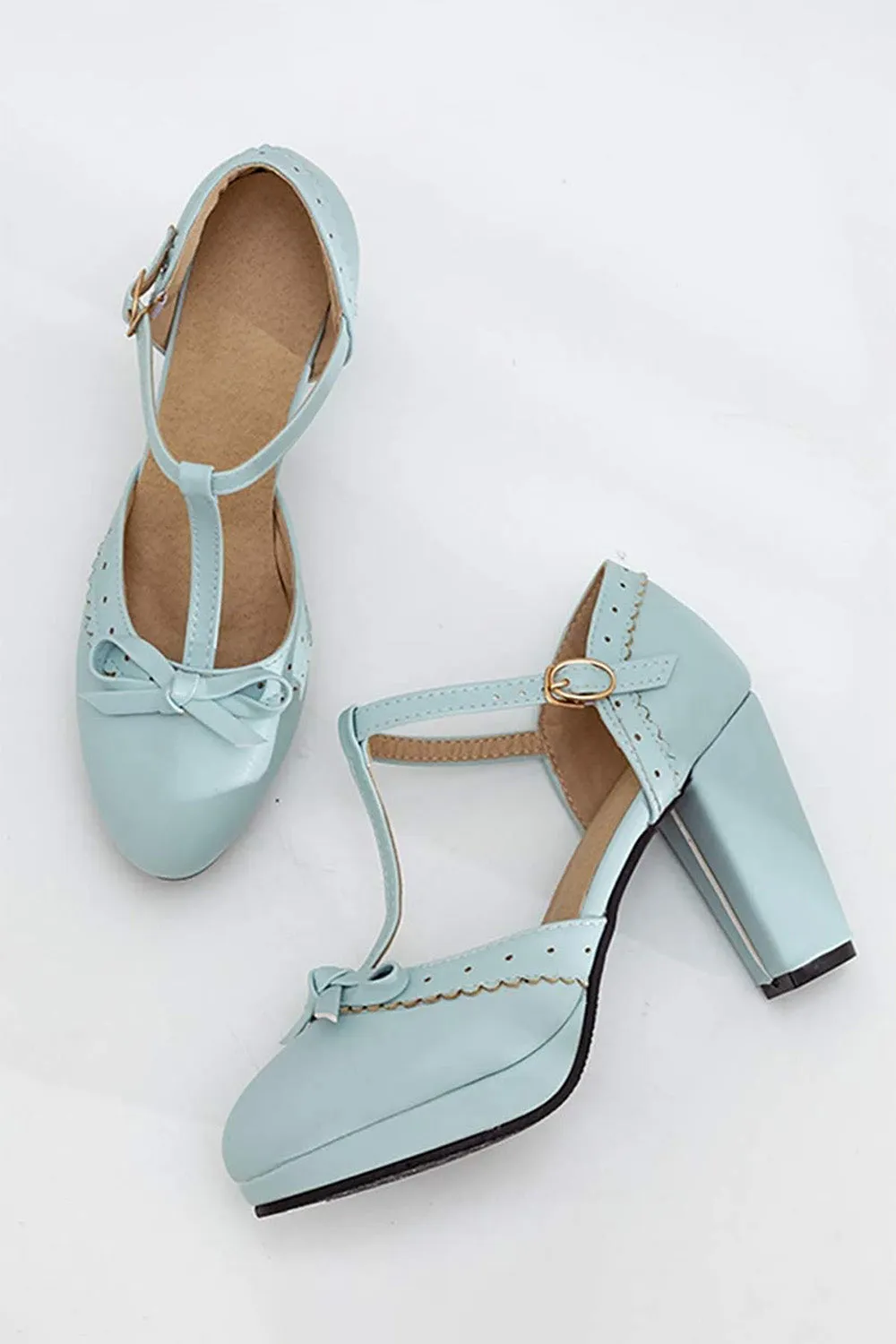 Retro Bow T-Strap High Heels Shoes